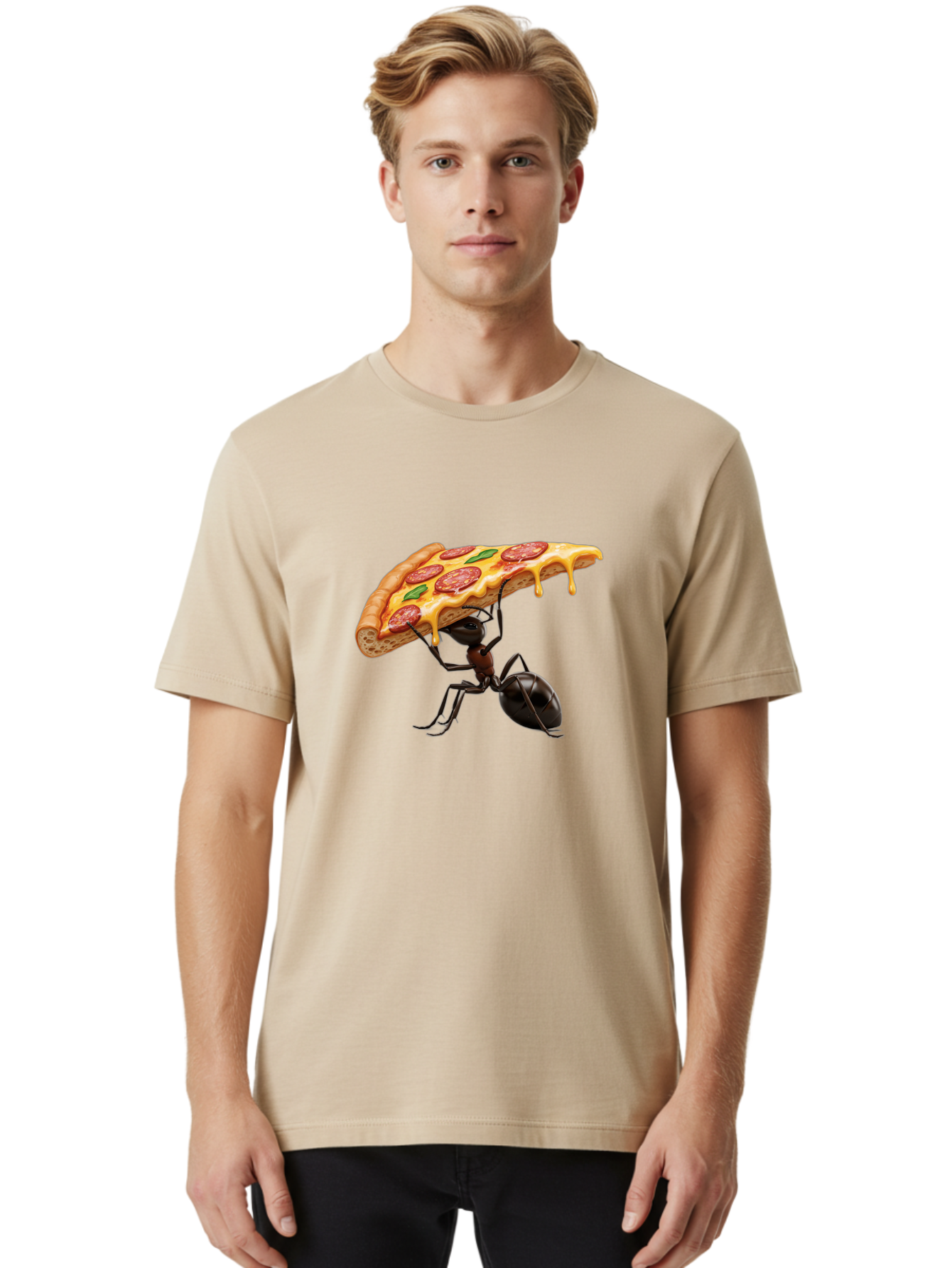 Ant-Holding-Pizza Men'S Graphic Tee, 100% Cotton, Comfortable Casual Summer Wear, Machine Washable, Vintage Camera, Old Camera, Antique Camera, Black Camera, Classic Photography, Photography Equipment, Nostalgic Device, Film Camera, Camera Art Bah446 25