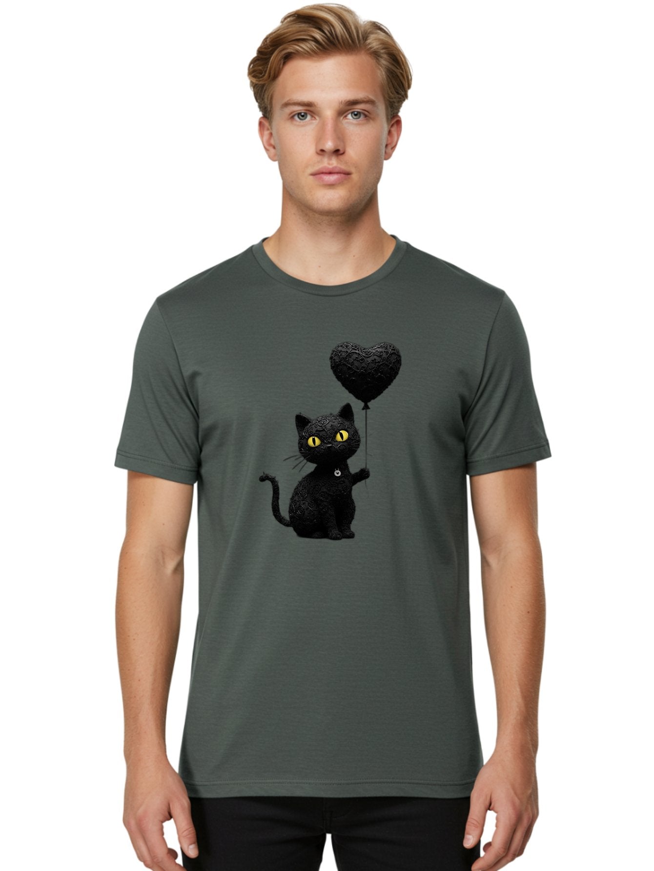 Black-Cat-With-Heart-Balloon Men'S Graphic Tee, 100% Cotton, Comfortable Casual Summer Wear, Machine Washable, Vintage Camera, Old Camera, Antique Camera, Black Camera, Classic Photography, Photography Equipment, Nostalgic Device, Film Camera, Bah593 24