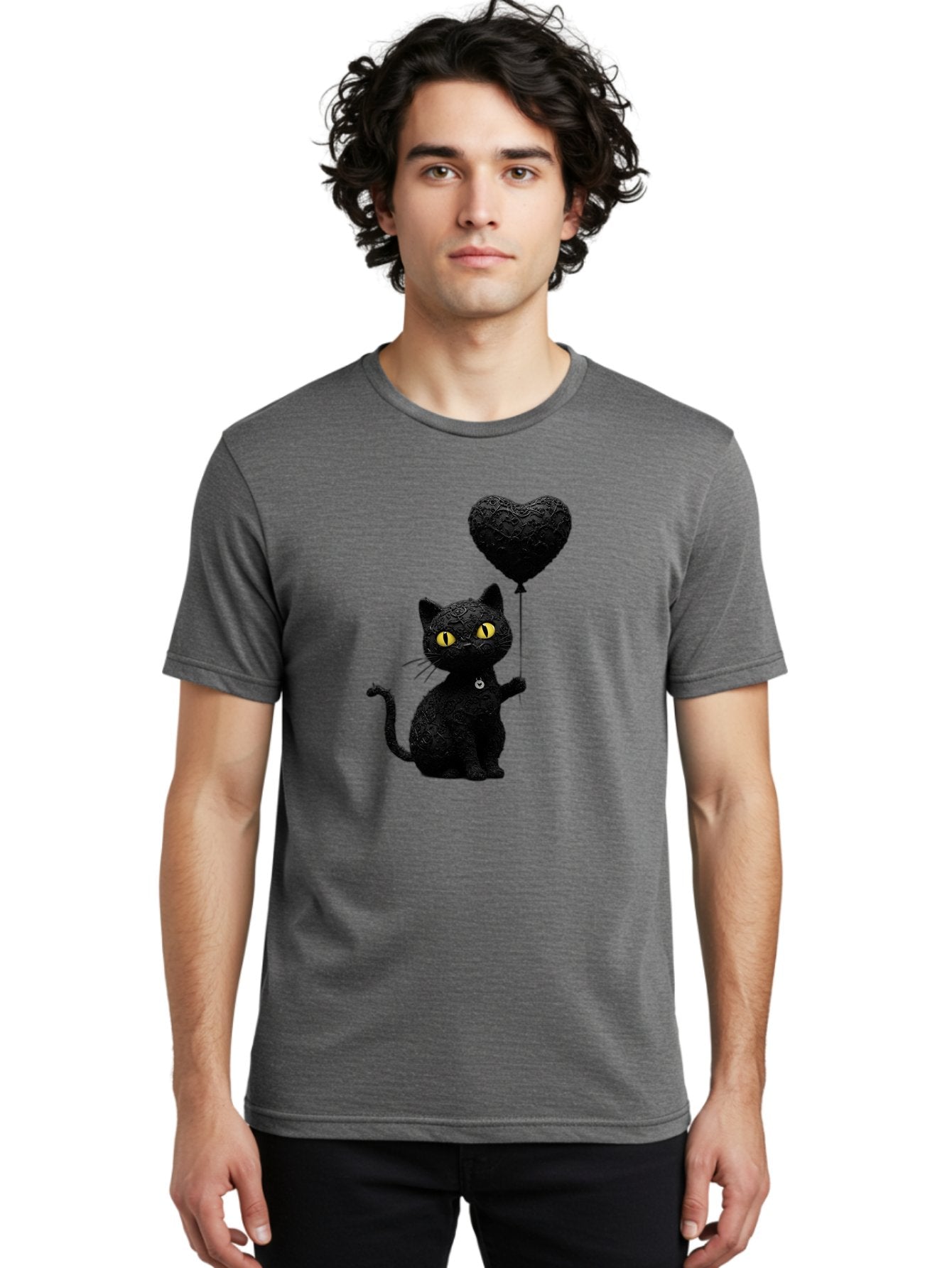 Black-Cat-With-Heart-Balloon Men'S Graphic Tee, 100% Cotton, Comfortable Casual Summer Wear, Machine Washable, Vintage Camera, Old Camera, Antique Camera, Black Camera, Classic Photography, Photography Equipment, Nostalgic Device, Film Camera, Bah593 20
