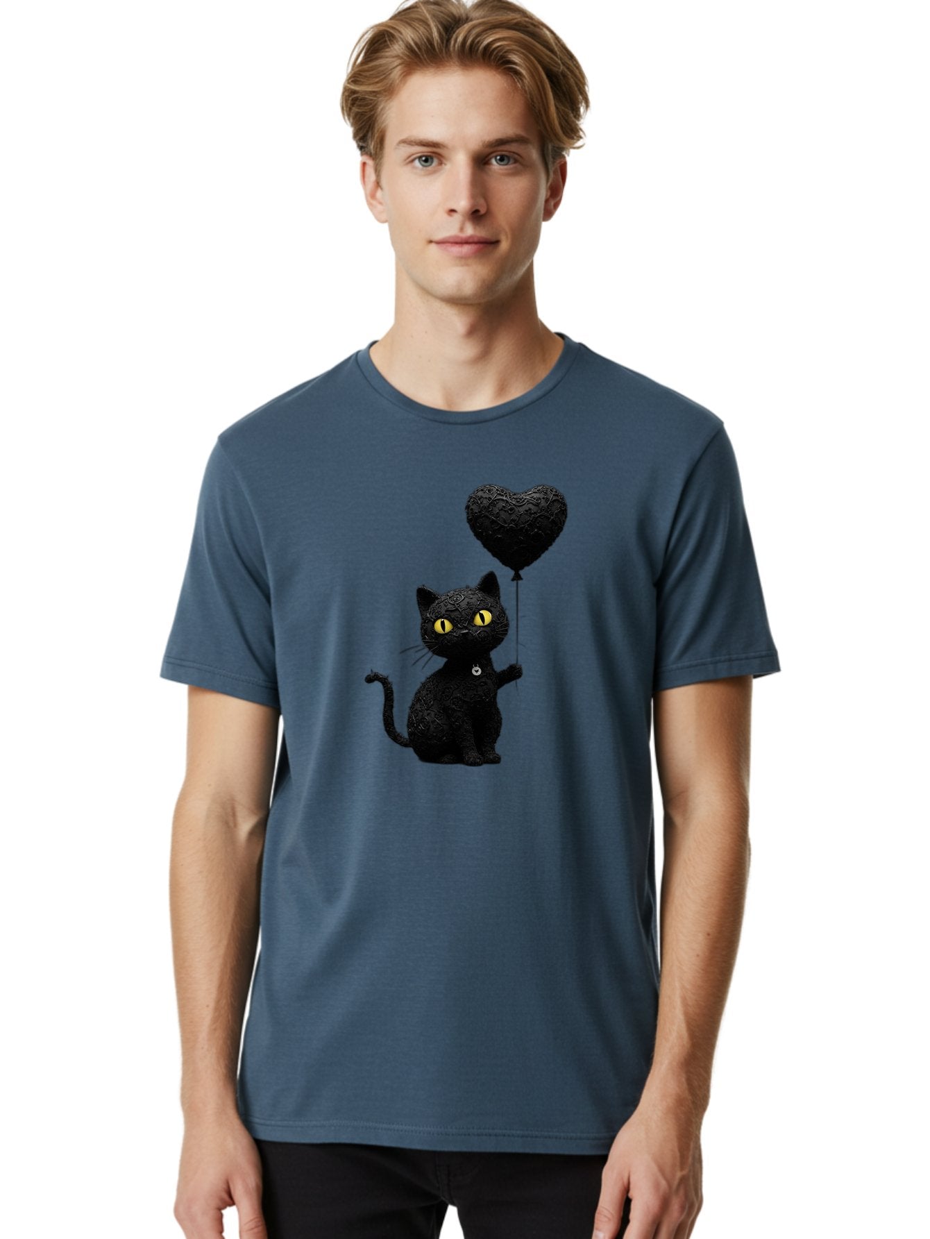 Black-Cat-With-Heart-Balloon Men'S Graphic Tee, 100% Cotton, Comfortable Casual Summer Wear, Machine Washable, Vintage Camera, Old Camera, Antique Camera, Black Camera, Classic Photography, Photography Equipment, Nostalgic Device, Film Camera, Bah593 21