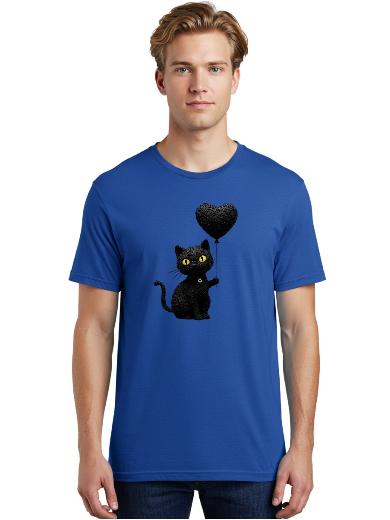 Black-Cat-With-Heart-Balloon Men'S Graphic Tee, 100% Cotton, Comfortable Casual Summer Wear, Machine Washable, Vintage Camera, Old Camera, Antique Camera, Black Camera, Classic Photography, Photography Equipment, Nostalgic Device, Film Camera, Bah593 18