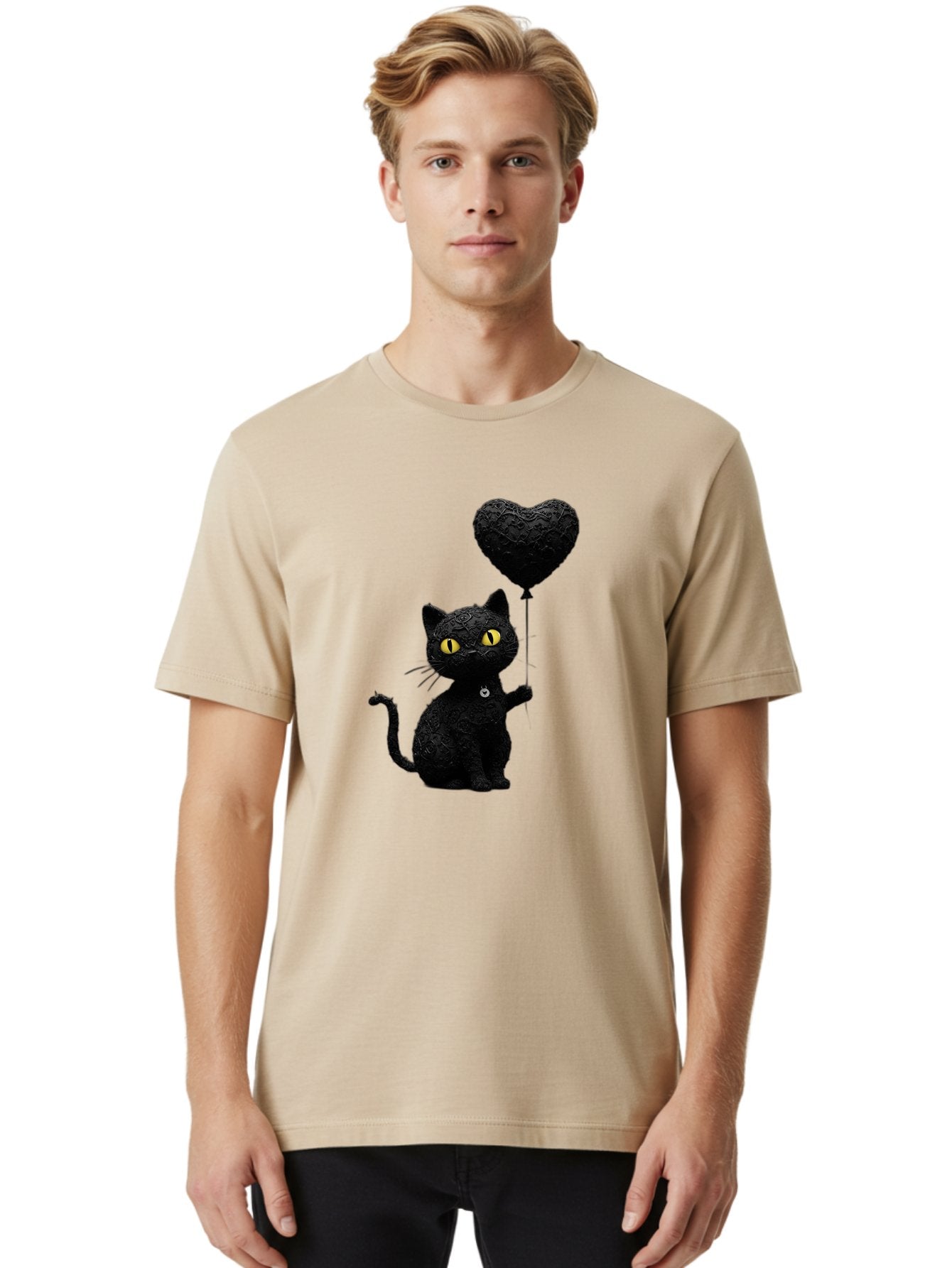 Black-Cat-With-Heart-Balloon Men'S Graphic Tee, 100% Cotton, Comfortable Casual Summer Wear, Machine Washable, Vintage Camera, Old Camera, Antique Camera, Black Camera, Classic Photography, Photography Equipment, Nostalgic Device, Film Camera, Bah593 29