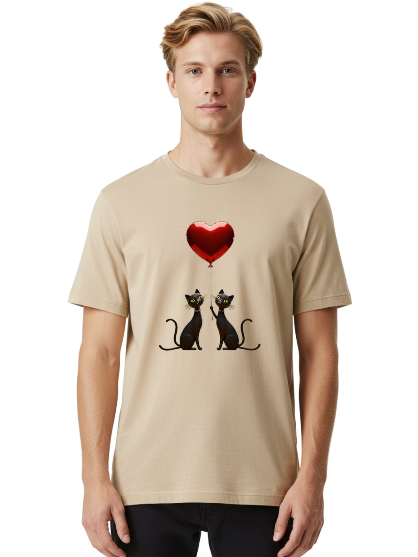 Black-Cats-And-Heart-Balloon Men'S Graphic Tee, 100% Cotton, Comfortable Casual Summer Wear, Machine Washable, Vintage Camera, Old Camera, Antique Camera, Black Camera, Classic Photography, Photography Equipment, Nostalgic Device, Film Camera, Bah594 25