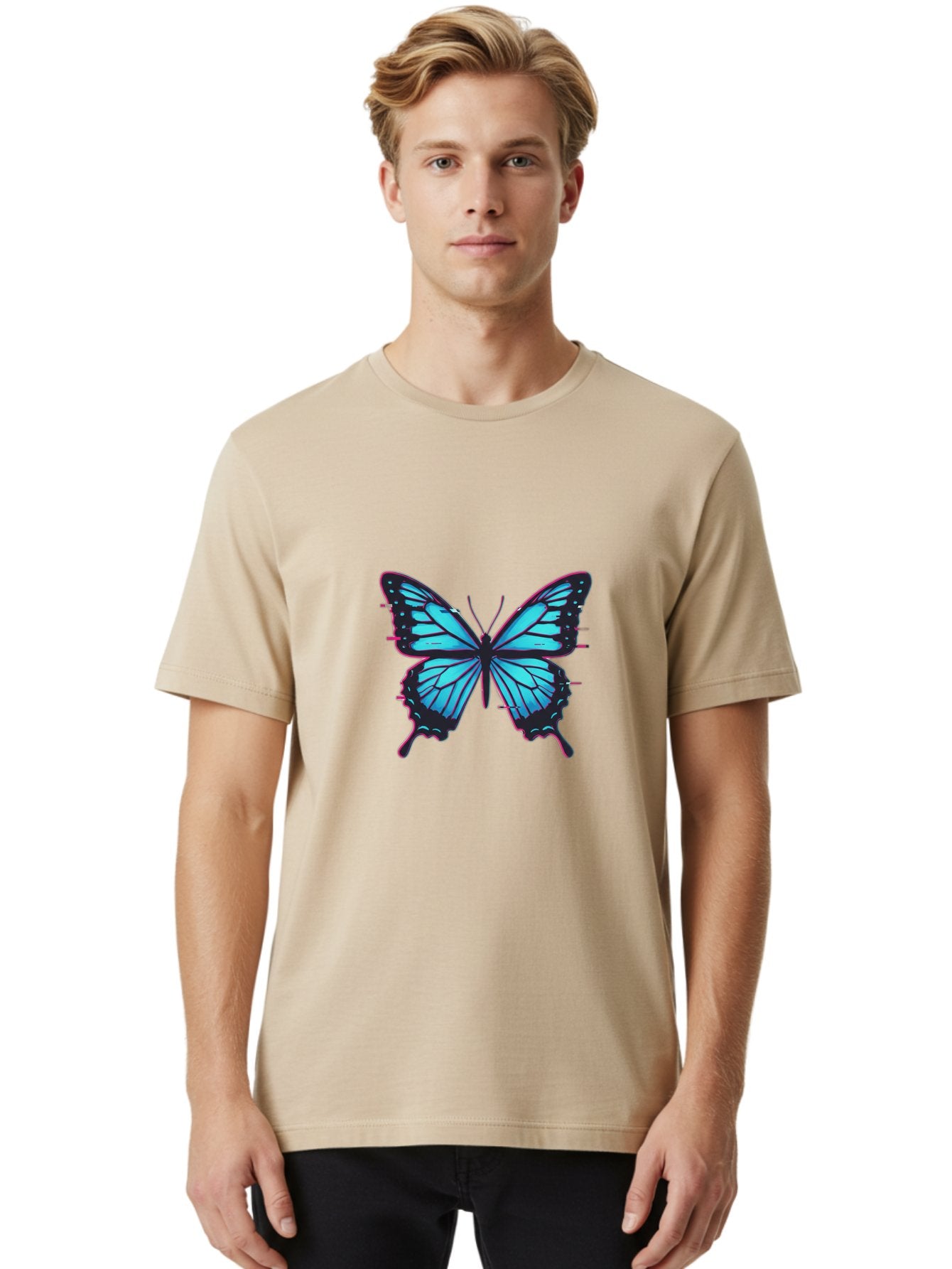 Blue-Butterfly-1 Men'S Graphic Tee, 100% Cotton, Comfortable Casual Summer Wear, Machine Washable, Vintage Camera, Old Camera, Antique Camera, Black Camera, Classic Photography, Photography Equipment, Nostalgic Device, Film Camera, Camera Art Bah596 19