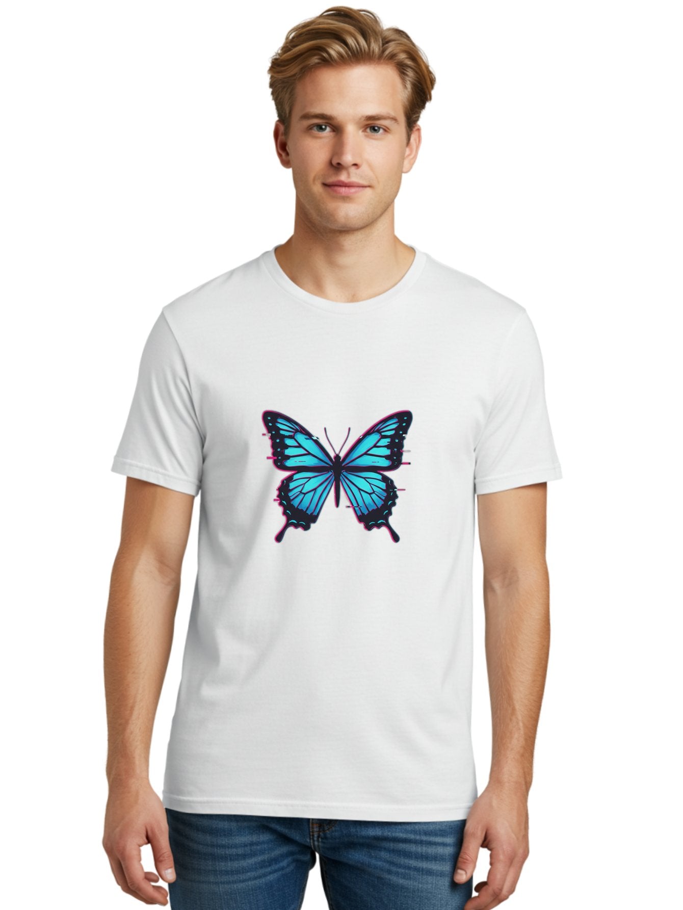 Blue-Butterfly-1 Men'S Graphic Tee, 100% Cotton, Comfortable Casual Summer Wear, Machine Washable, Vintage Camera, Old Camera, Antique Camera, Black Camera, Classic Photography, Photography Equipment, Nostalgic Device, Film Camera, Camera Art Bah596 29