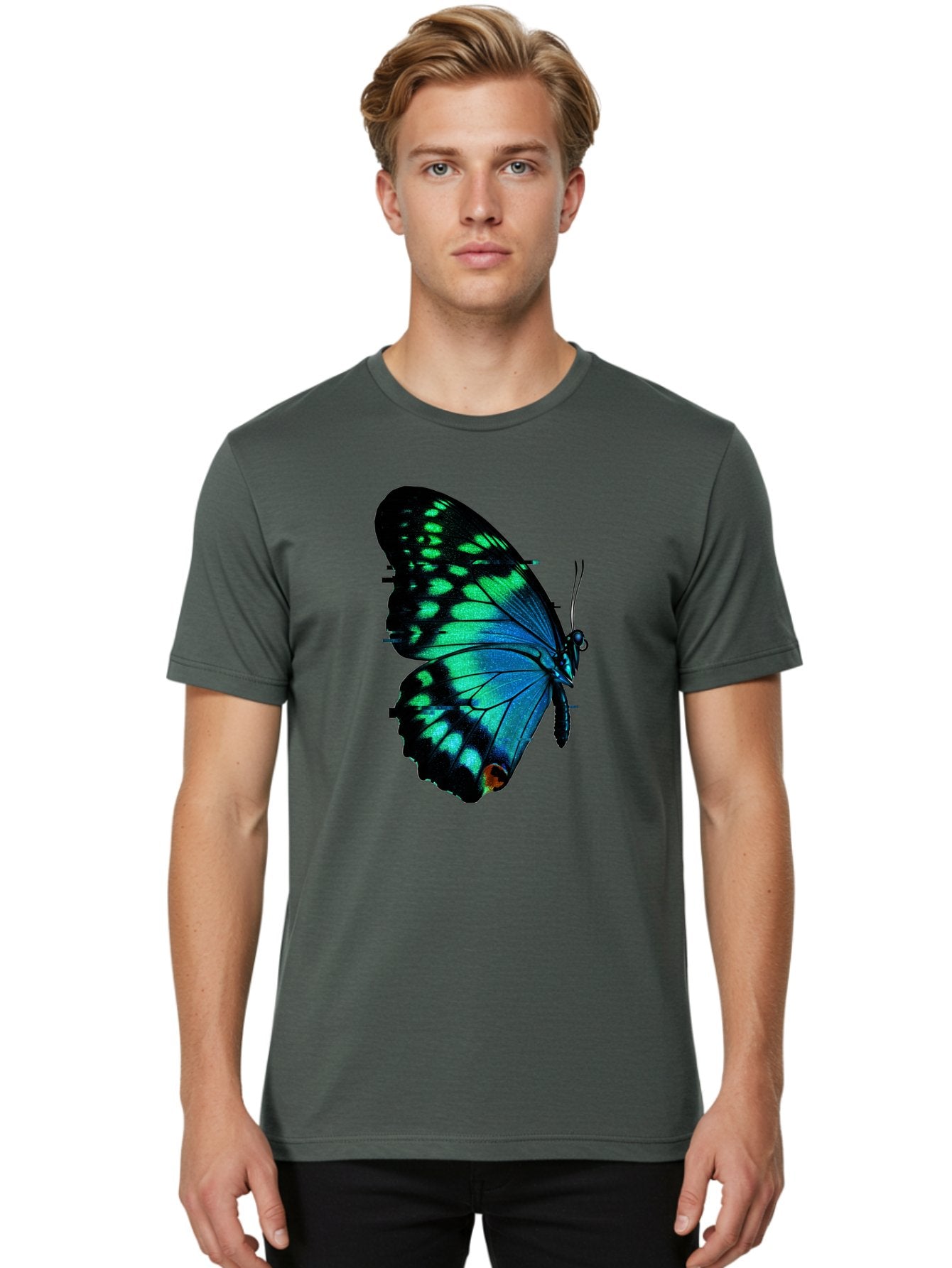 Blue-Butterfly-2 Men'S Graphic Tee, 100% Cotton, Comfortable Casual Summer Wear, Machine Washable, Vintage Camera, Old Camera, Antique Camera, Black Camera, Classic Photography, Photography Equipment, Nostalgic Device, Film Camera, Camera Art Bah597 19