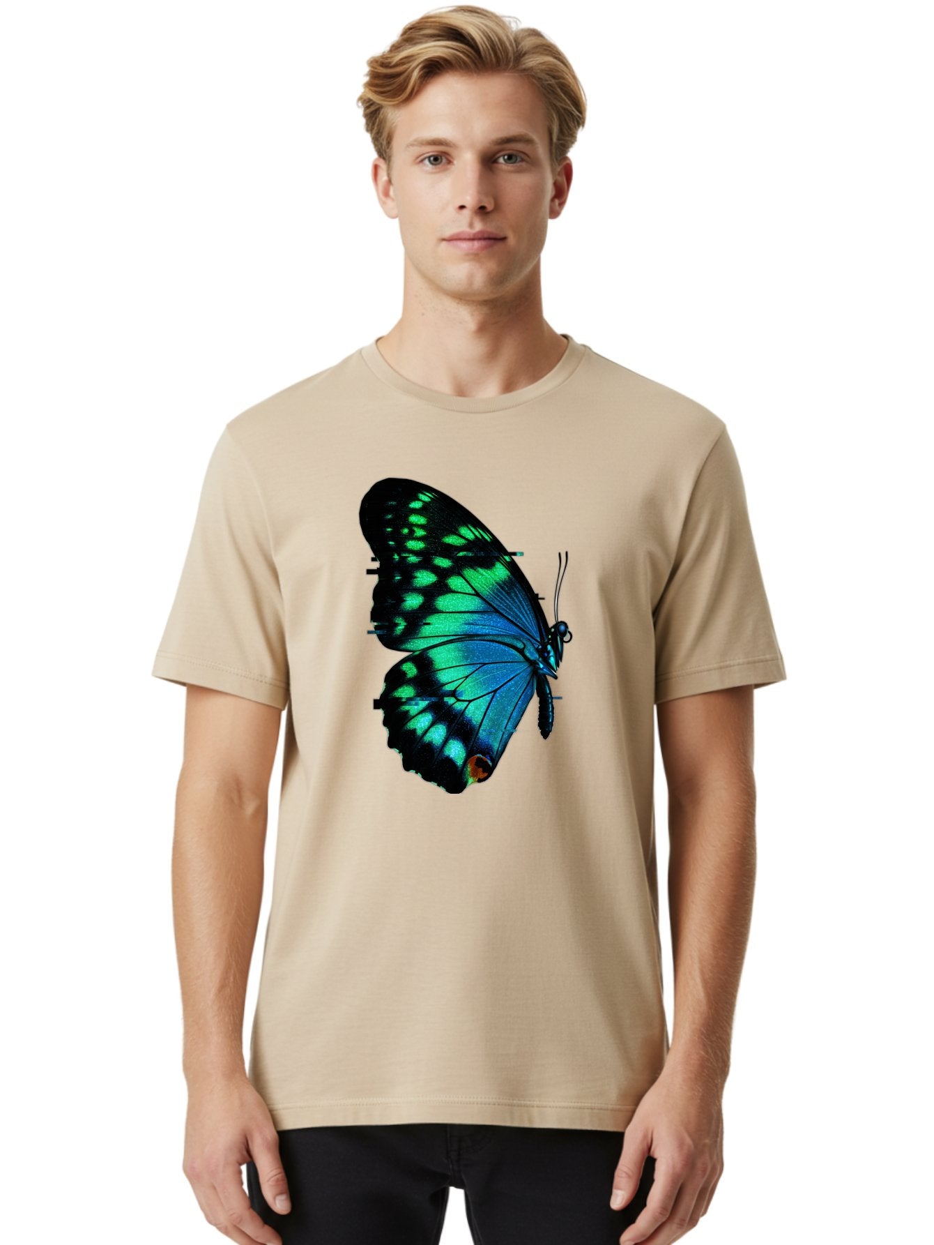 Blue-Butterfly-2 Men'S Graphic Tee, 100% Cotton, Comfortable Casual Summer Wear, Machine Washable, Vintage Camera, Old Camera, Antique Camera, Black Camera, Classic Photography, Photography Equipment, Nostalgic Device, Film Camera, Camera Art Bah597 20