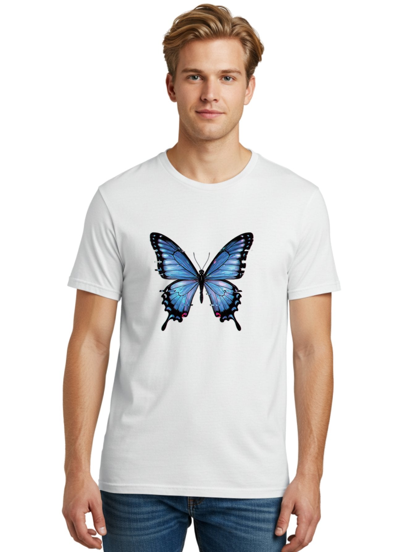 Blue-Butterfly-3 Men'S Graphic Tee, 100% Cotton, Comfortable Casual Summer Wear, Machine Washable, Vintage Camera, Old Camera, Antique Camera, Black Camera, Classic Photography, Photography Equipment, Nostalgic Device, Film Camera, Camera Art Bah598 20