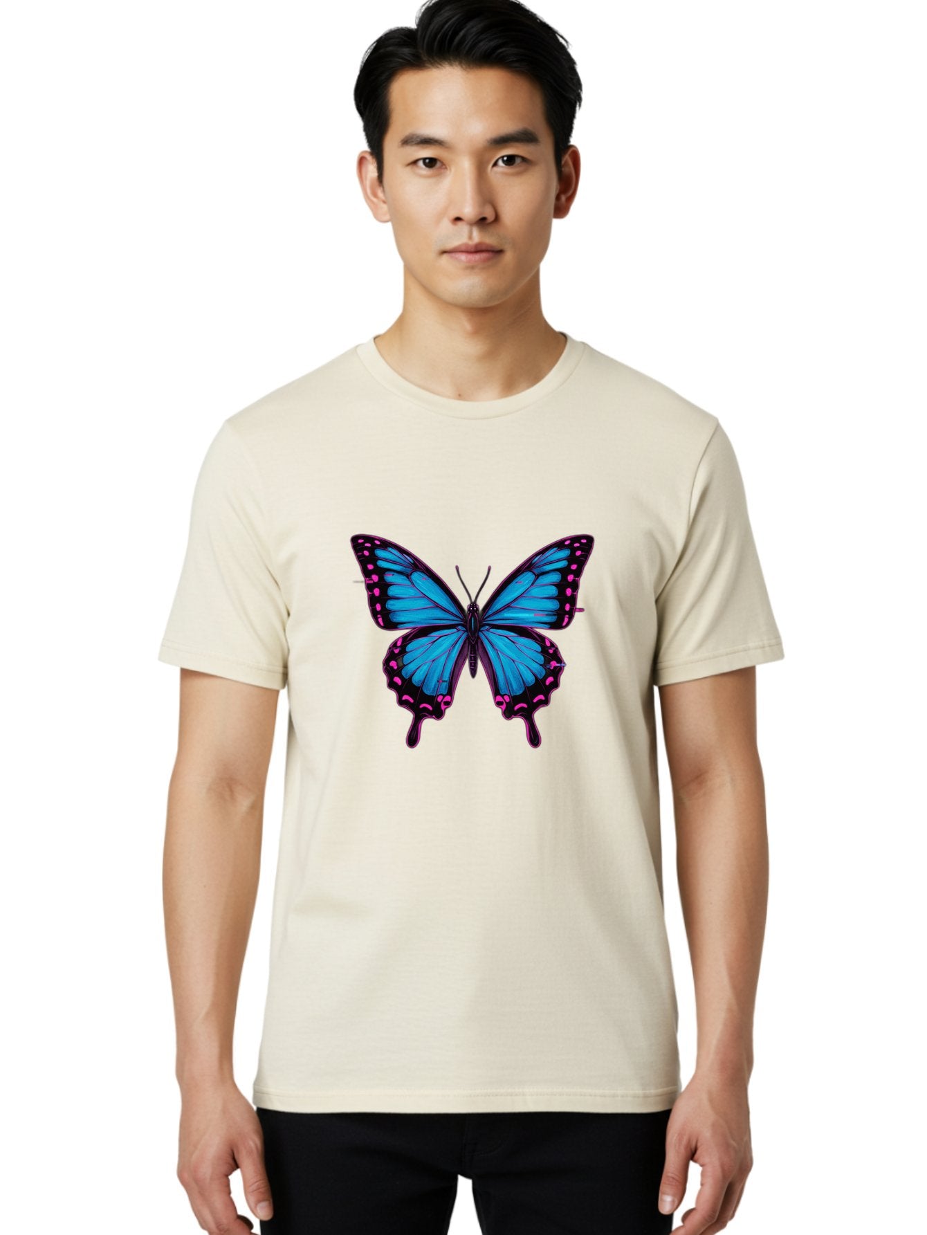 Blue-Butterfly Men'S Graphic Tee, 100% Cotton, Comfortable Casual Summer Wear, Machine Washable, Vintage Camera, Old Camera, Antique Camera, Black Camera, Classic Photography, Photography Equipment, Nostalgic Device, Film Camera, Camera Art Bah600 23