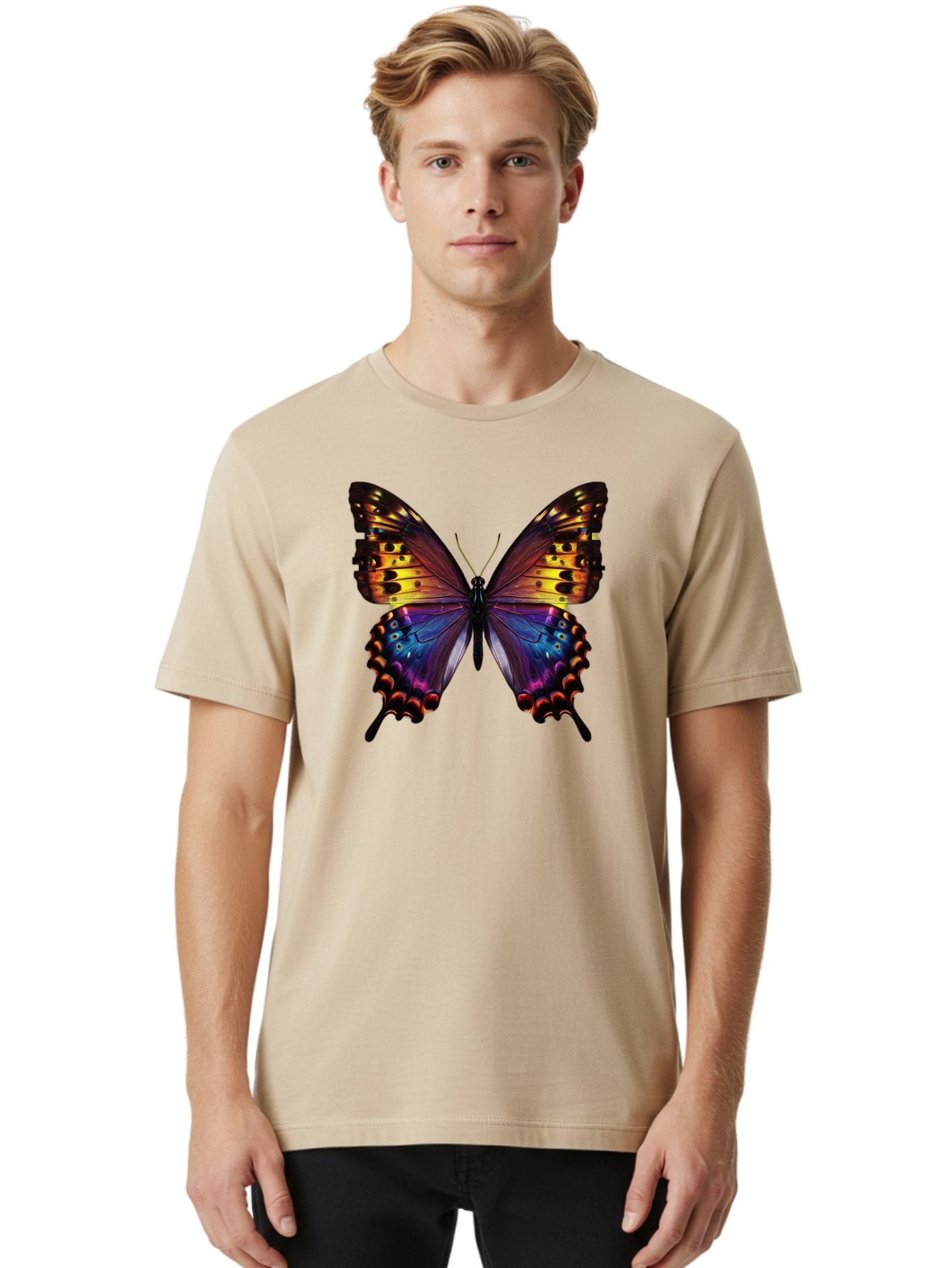 Blue-Morpho-Butterfly Men'S Graphic Tee, 100% Cotton, Comfortable Casual Summer Wear, Machine Washable, Vintage Camera, Old Camera, Antique Camera, Black Camera, Classic Photography, Photography Equipment, Nostalgic Device, Film Camera, Bah603 26