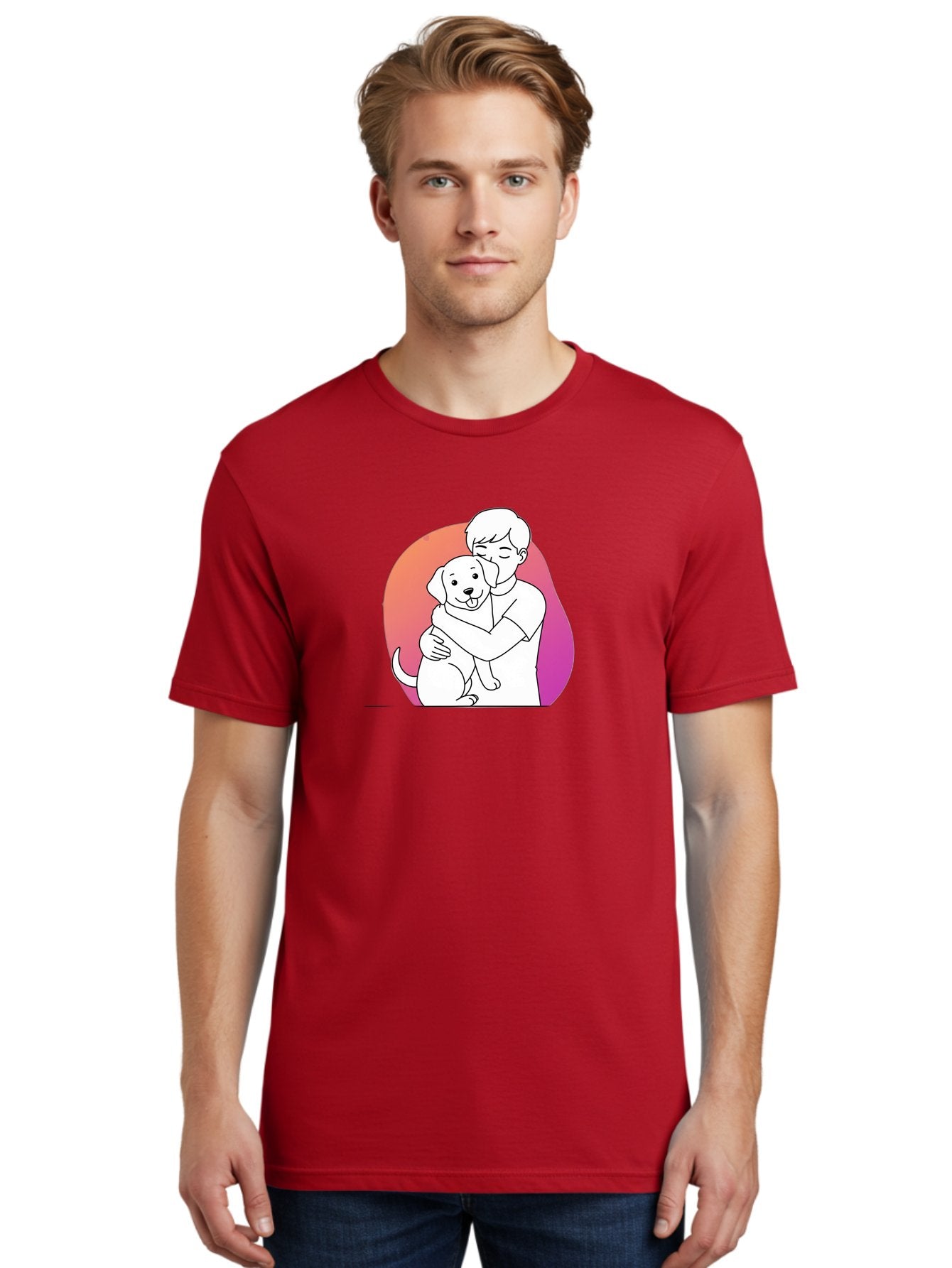 Boy-Hugging-Dog-1 Men'S Graphic Tee, 100% Cotton, Comfortable Casual Summer Wear, Machine Washable, Vintage Camera, Old Camera, Antique Camera, Black Camera, Classic Photography, Photography Equipment, Nostalgic Device, Film Camera, Camera Art Bah604 20