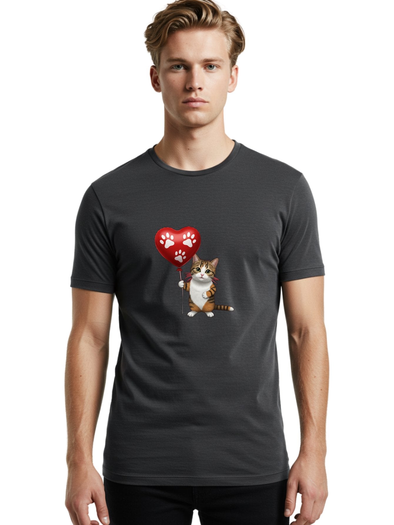 Cat-Holding-Heart-Balloon Men'S Graphic Tee, 100% Cotton, Comfortable Casual Summer Wear, Machine Washable, Vintage Camera, Old Camera, Antique Camera, Black Camera, Classic Photography, Photography Equipment, Nostalgic Device, Film Camera, Bah704 16