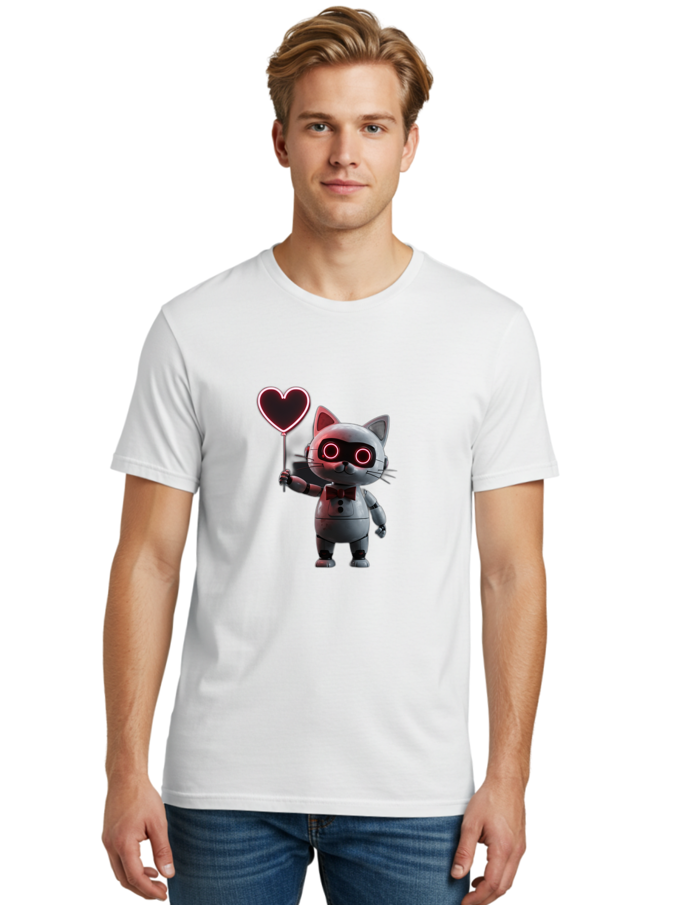 Cat-Robot-Heart Men'S Graphic Tee, 100% Cotton, Comfortable Casual Summer Wear, Machine Washable, Vintage Camera, Old Camera, Antique Camera, Black Camera, Classic Photography, Photography Equipment, Nostalgic Device, Film Camera, Camera Art Bah706 25
