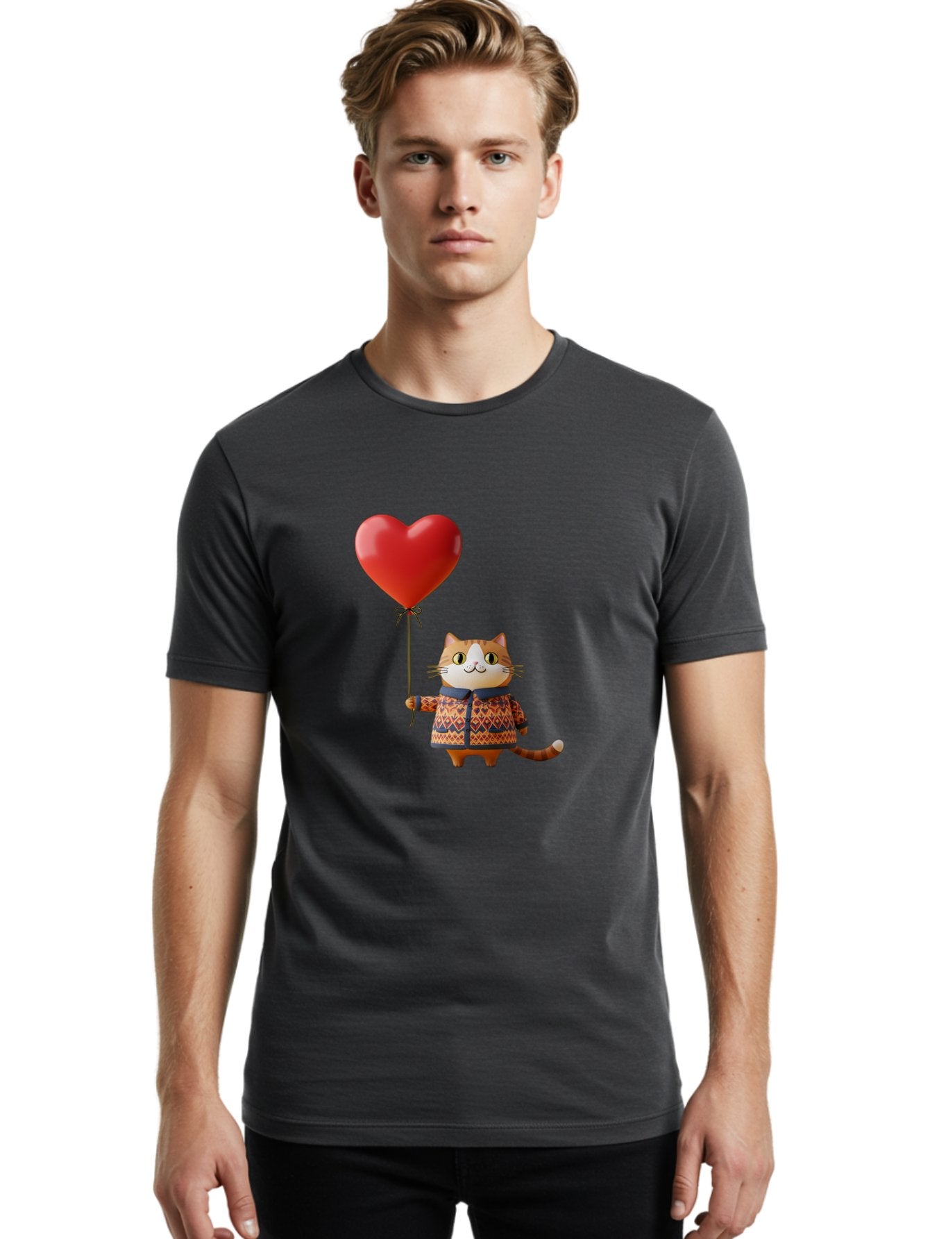 Cat-With-Heart-Balloon-3 Men'S Graphic Tee, 100% Cotton, Comfortable Casual Summer Wear, Machine Washable, Vintage Camera, Old Camera, Antique Camera, Black Camera, Classic Photography, Photography Equipment, Nostalgic Device, Film Camera, Bah710 22