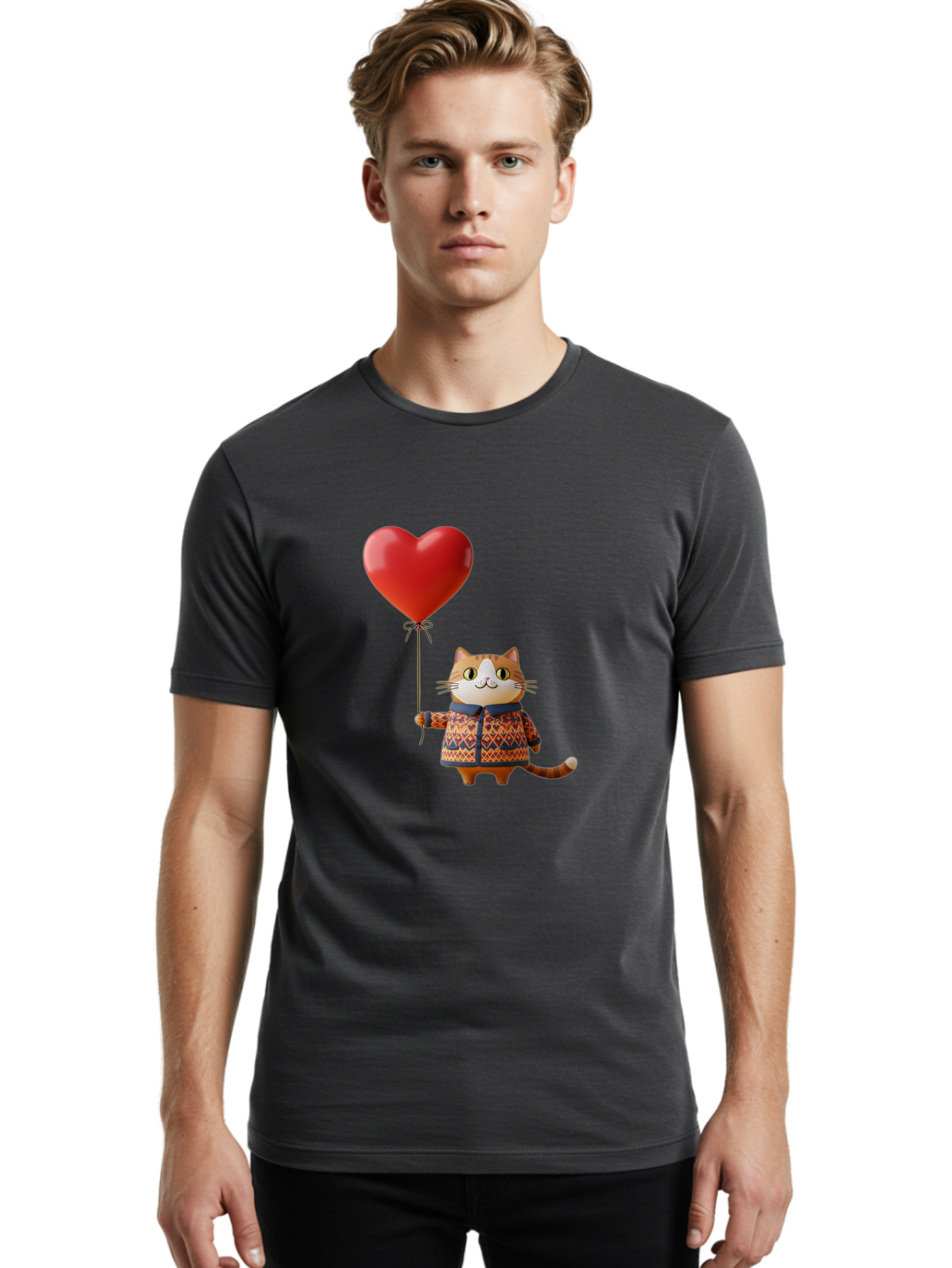 Cat-With-Heart-Balloon-3 Men'S Graphic Tee, 100% Cotton, Comfortable Casual Summer Wear, Machine Washable, Vintage Camera, Old Camera, Antique Camera, Black Camera, Classic Photography, Photography Equipment, Nostalgic Device, Film Camera, Bah710 24