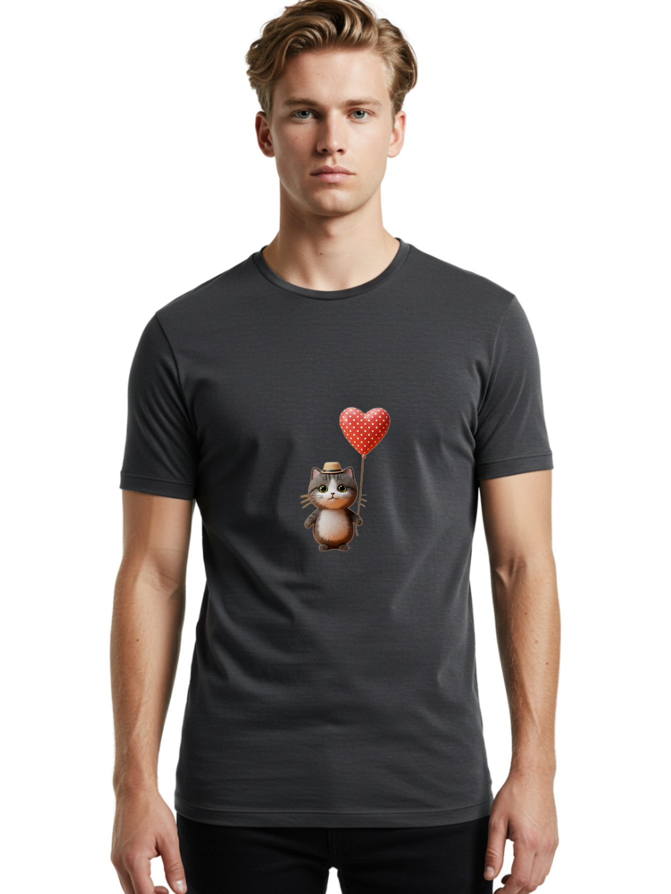 Cat-With-Heart-Balloon-4 Men'S Graphic Tee, 100% Cotton, Comfortable Casual Summer Wear, Machine Washable, Vintage Camera, Old Camera, Antique Camera, Black Camera, Classic Photography, Photography Equipment, Nostalgic Device, Film Camera, Bah711 26
