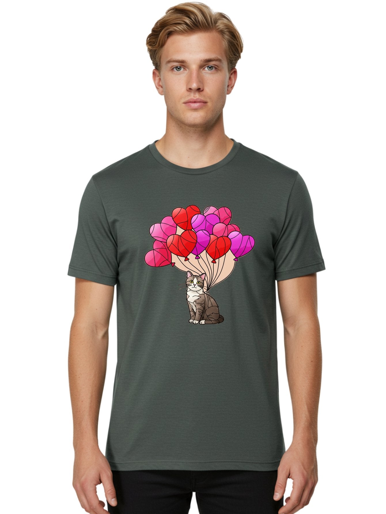 Cat-With-Heart-Balloons-2 Men'S Graphic Tee, 100% Cotton, Comfortable Casual Summer Wear, Machine Washable, Vintage Camera, Old Camera, Antique Camera, Black Camera, Classic Photography, Photography Equipment, Nostalgic Device, Film Camera, Bah714 18