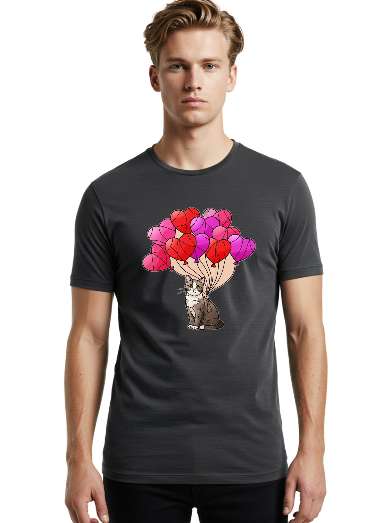 Cat-With-Heart-Balloons-2 Men'S Graphic Tee, 100% Cotton, Comfortable Casual Summer Wear, Machine Washable, Vintage Camera, Old Camera, Antique Camera, Black Camera, Classic Photography, Photography Equipment, Nostalgic Device, Film Camera, Bah714 22