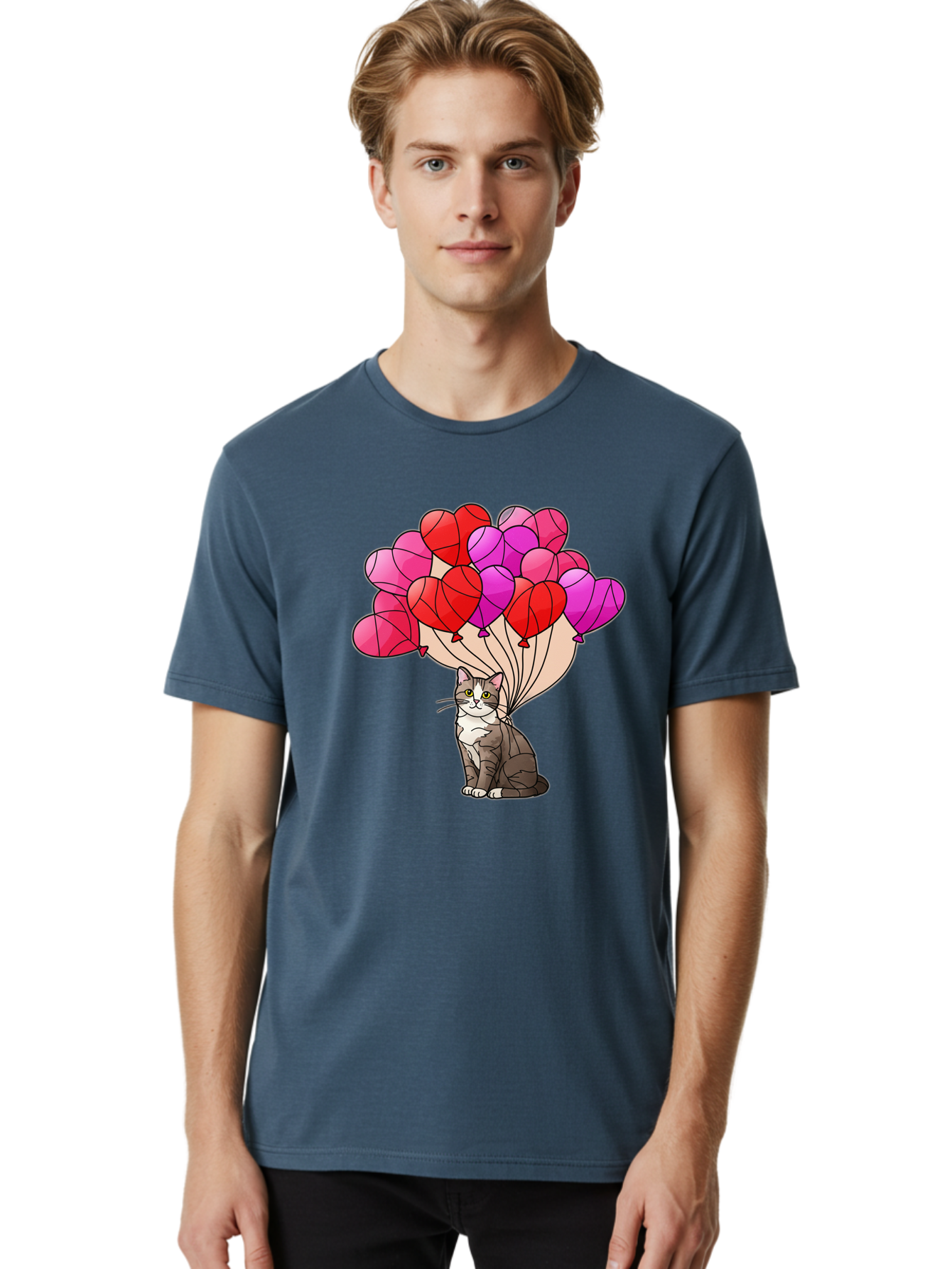 Cat-With-Heart-Balloons-2 Men'S Graphic Tee, 100% Cotton, Comfortable Casual Summer Wear, Machine Washable, Vintage Camera, Old Camera, Antique Camera, Black Camera, Classic Photography, Photography Equipment, Nostalgic Device, Film Camera, Bah714 21