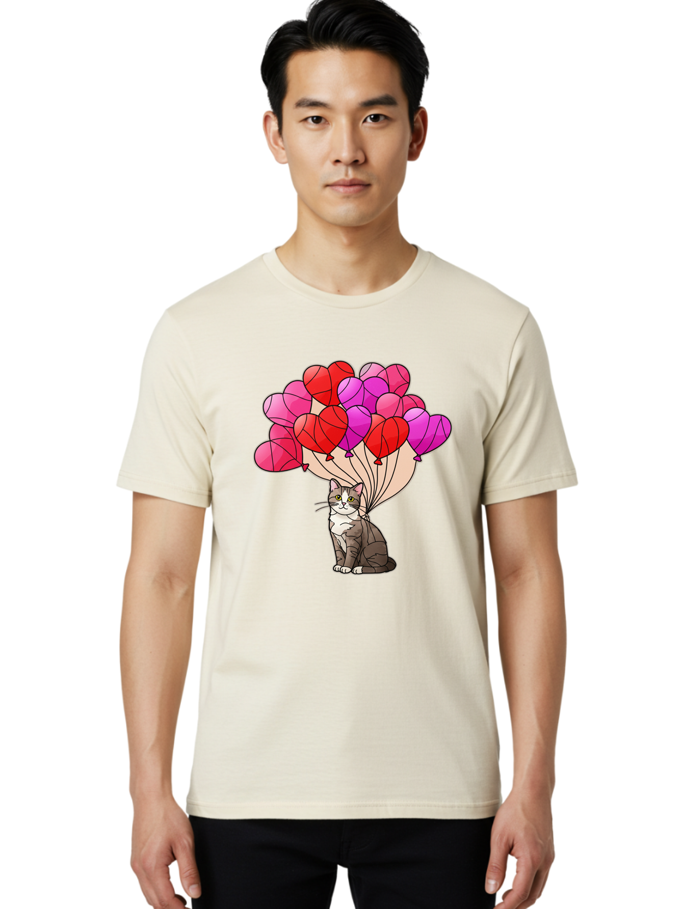 Cat-With-Heart-Balloons-2 Men'S Graphic Tee, 100% Cotton, Comfortable Casual Summer Wear, Machine Washable, Vintage Camera, Old Camera, Antique Camera, Black Camera, Classic Photography, Photography Equipment, Nostalgic Device, Film Camera, Bah714 29