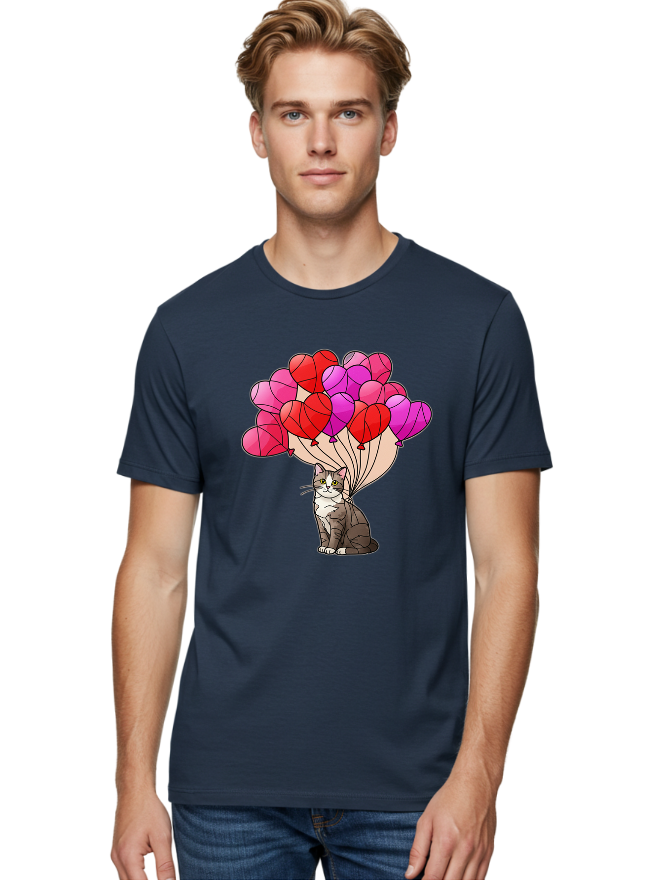 Cat-With-Heart-Balloons-2 Men'S Graphic Tee, 100% Cotton, Comfortable Casual Summer Wear, Machine Washable, Vintage Camera, Old Camera, Antique Camera, Black Camera, Classic Photography, Photography Equipment, Nostalgic Device, Film Camera, Bah714 17