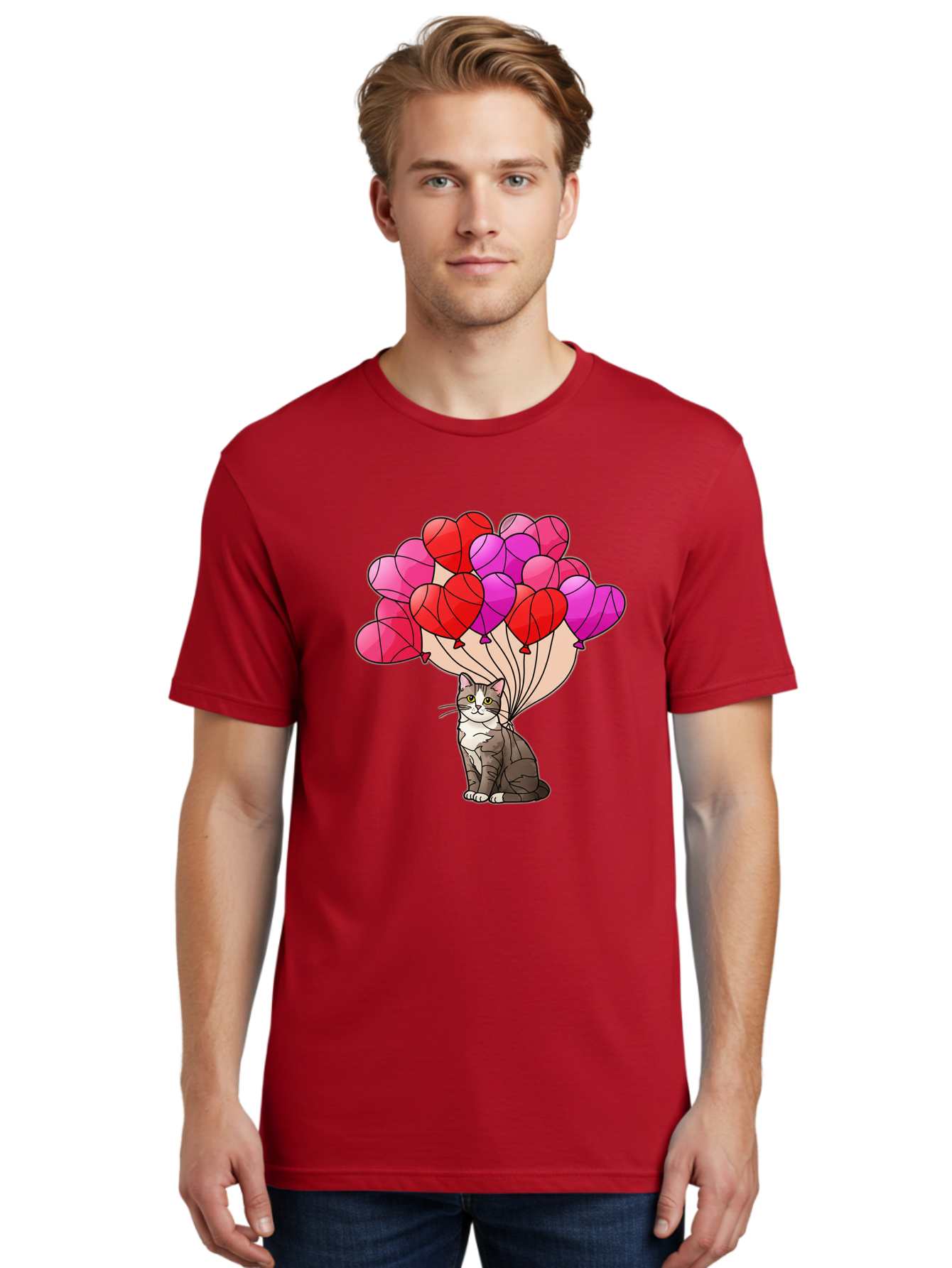 Cat-With-Heart-Balloons-2 Men'S Graphic Tee, 100% Cotton, Comfortable Casual Summer Wear, Machine Washable, Vintage Camera, Old Camera, Antique Camera, Black Camera, Classic Photography, Photography Equipment, Nostalgic Device, Film Camera, Bah714 16