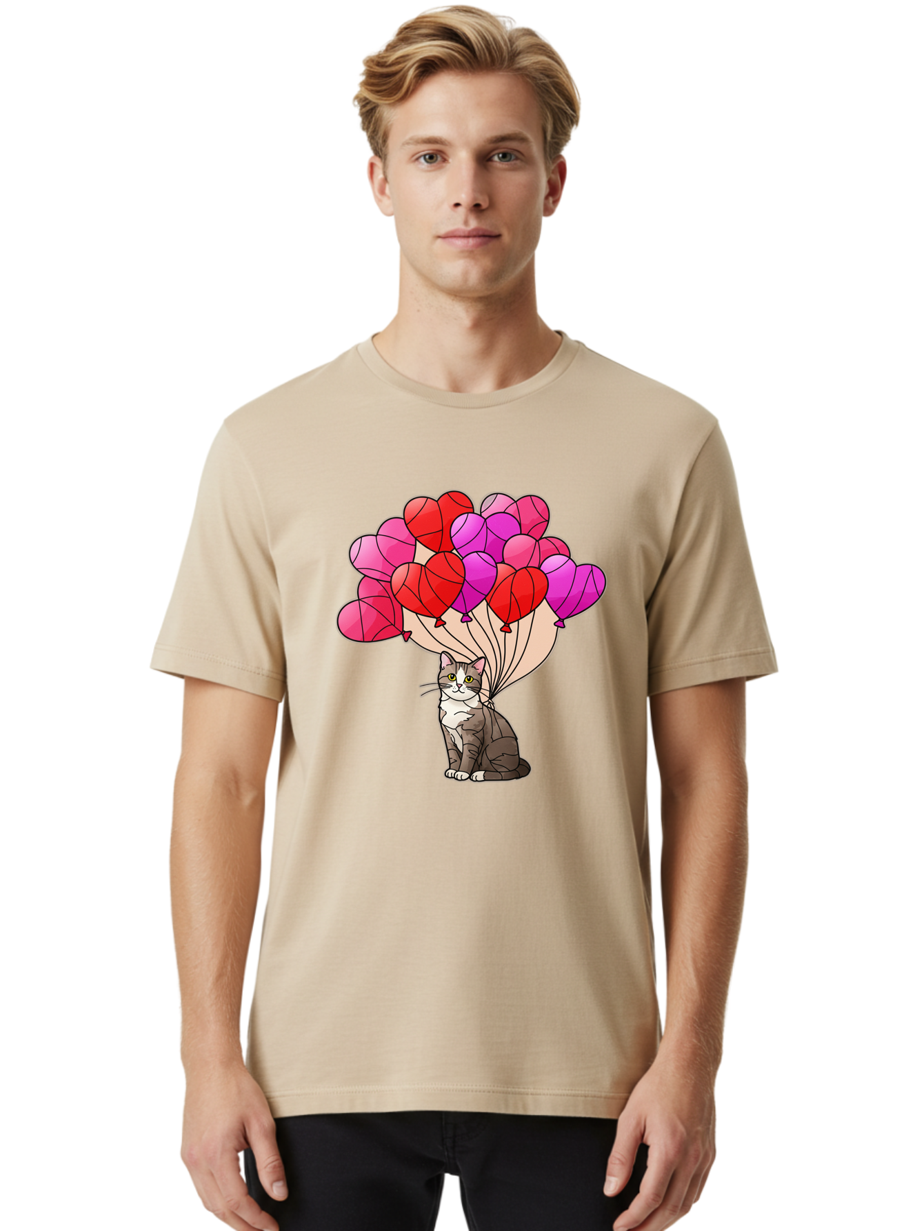 Cat-With-Heart-Balloons-2 Men'S Graphic Tee, 100% Cotton, Comfortable Casual Summer Wear, Machine Washable, Vintage Camera, Old Camera, Antique Camera, Black Camera, Classic Photography, Photography Equipment, Nostalgic Device, Film Camera, Bah714 20