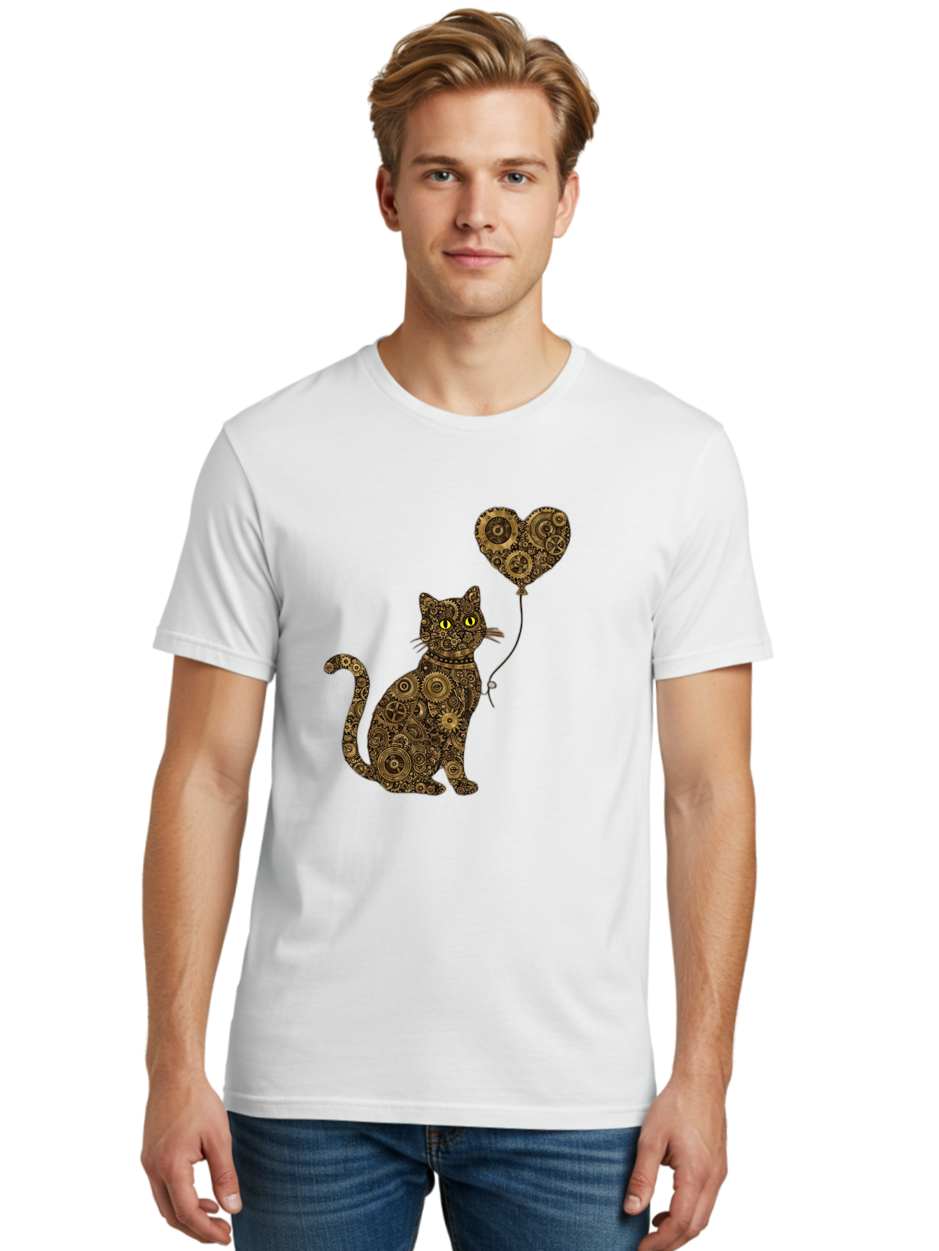 Cat-With-Heart-Shaped-Balloon Men'S Graphic Tee, 100% Cotton, Comfortable Casual Summer Wear, Machine Washable, Vintage Camera, Old Camera, Antique Camera, Black Camera, Classic Photography, Photography Equipment, Nostalgic Device, Bah717 20