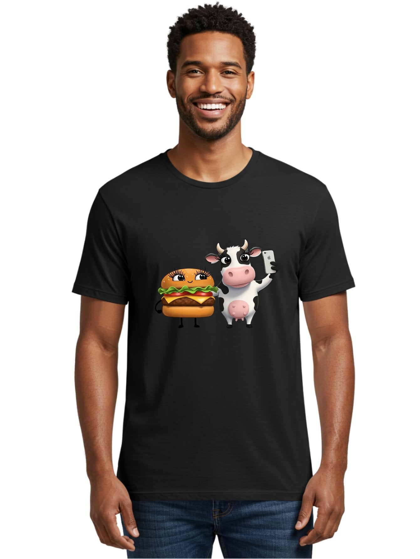 Cheeseburger-Cow-1 Men'S Graphic Tee, 100% Cotton, Comfortable Casual Summer Wear, Machine Washable, Vintage Camera, Old Camera, Antique Camera, Black Camera, Classic Photography, Photography Equipment, Nostalgic Device, Film Camera, Bah726 18