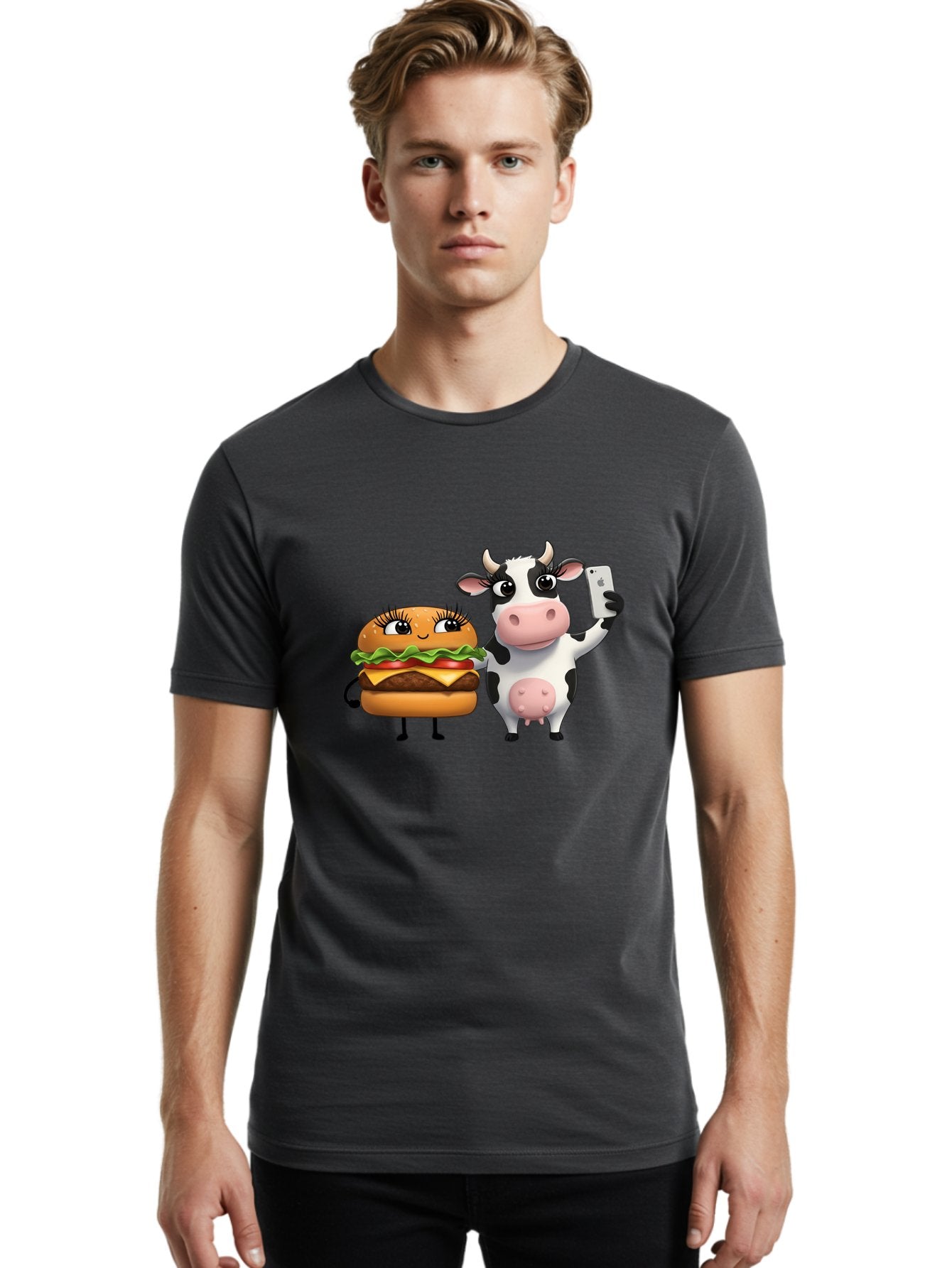 Cheeseburger-Cow-1 Men'S Graphic Tee, 100% Cotton, Comfortable Casual Summer Wear, Machine Washable, Vintage Camera, Old Camera, Antique Camera, Black Camera, Classic Photography, Photography Equipment, Nostalgic Device, Film Camera, Bah726 30