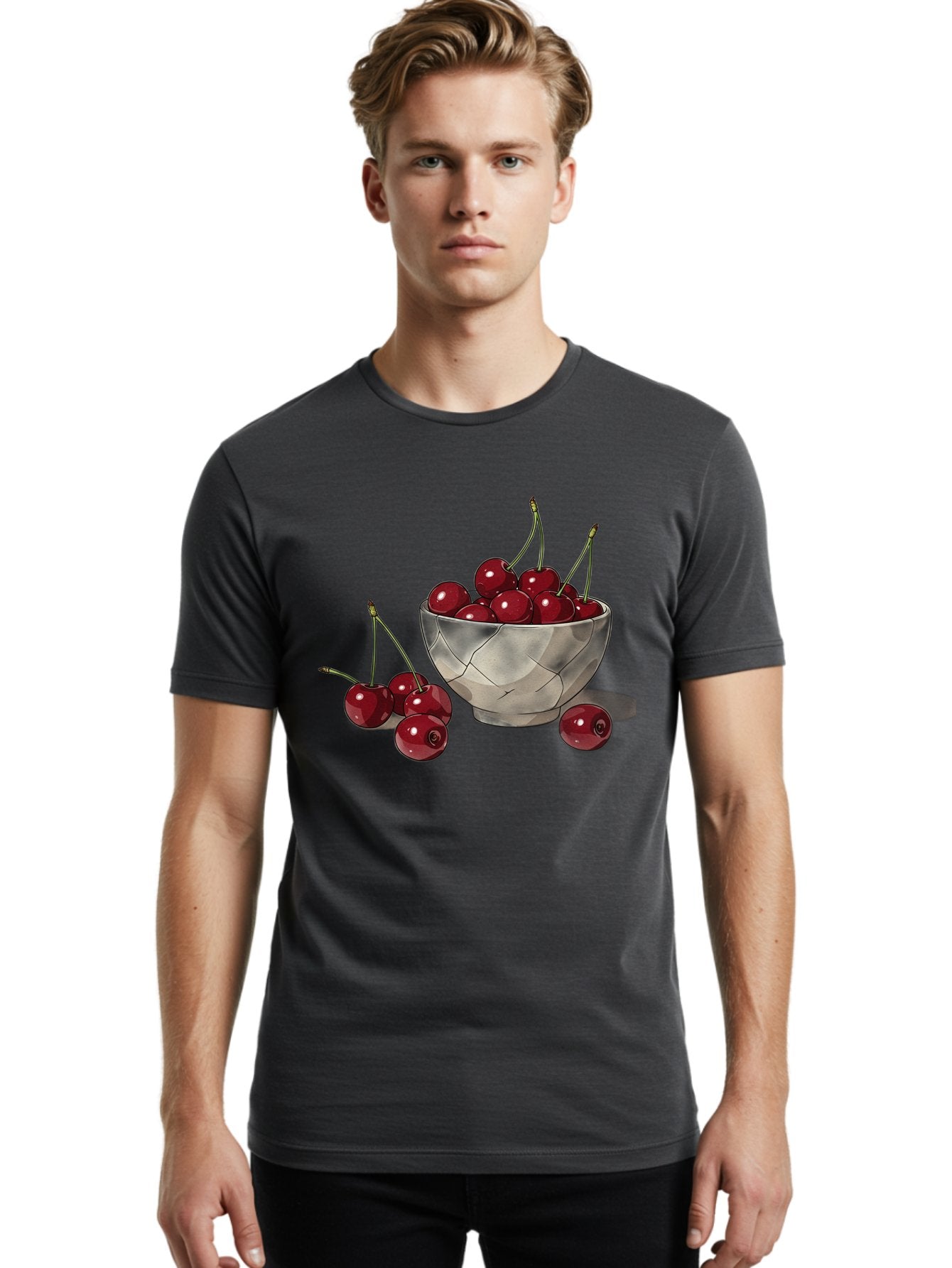 Cherries-1 Men'S Graphic Tee, 100% Cotton, Comfortable Casual Summer Wear, Machine Washable, Vintage Camera, Old Camera, Antique Camera, Black Camera, Classic Photography, Photography Equipment, Nostalgic Device, Film Camera, Camera Art Bah729 27