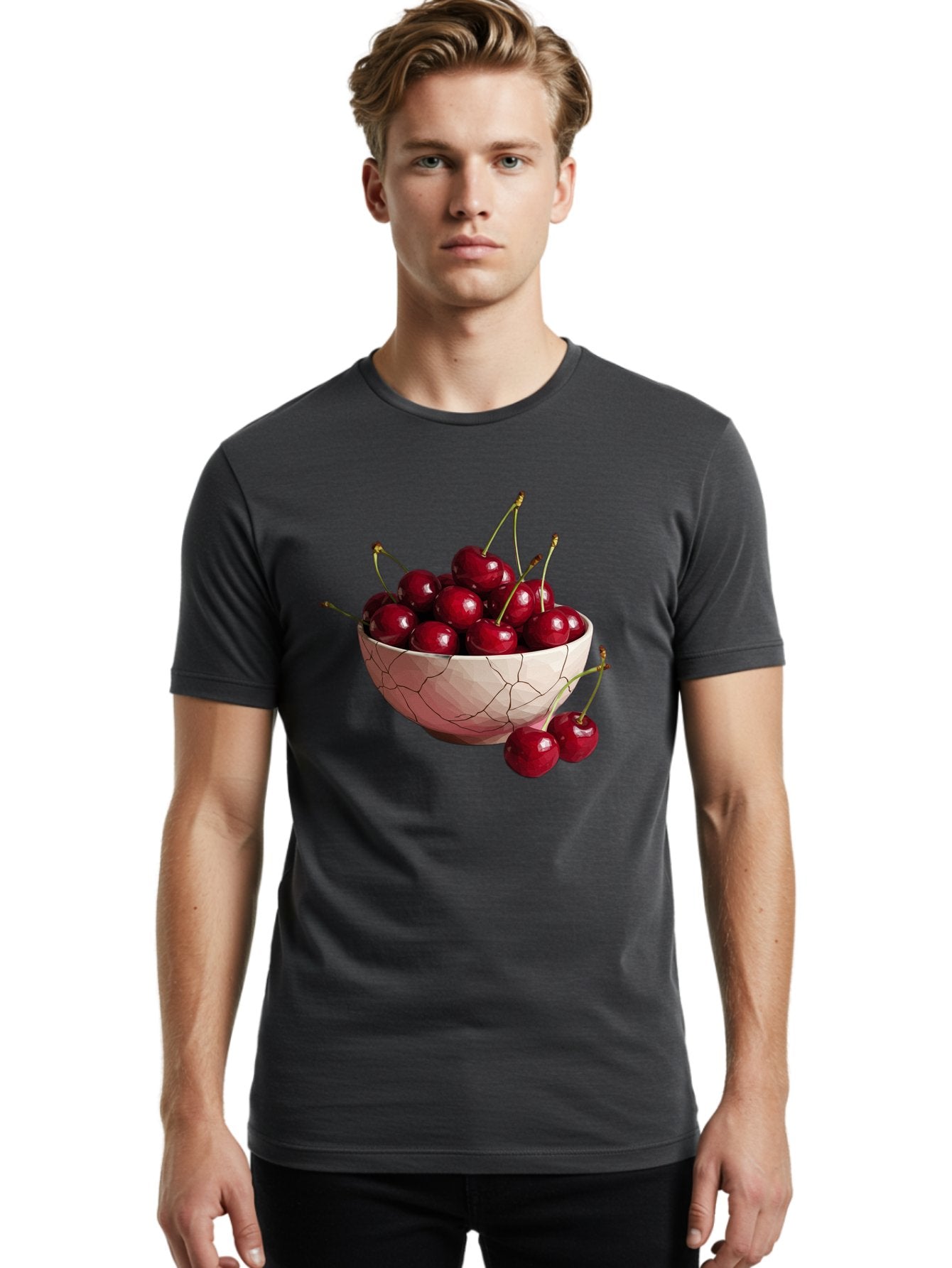 Cherries-In-Cracked-Bowl-1 Men'S Graphic Tee, 100% Cotton, Comfortable Casual Summer Wear, Machine Washable, Vintage Camera, Old Camera, Antique Camera, Black Camera, Classic Photography, Photography Equipment, Nostalgic Device, Film Camera, Bah736