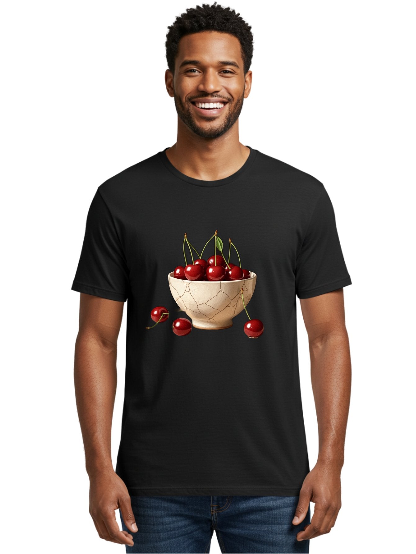 Cherries-In-Kintsugi-Bowl-1 Men'S Graphic Tee, 100% Cotton, Comfortable Casual Summer Wear, Machine Washable, Vintage Camera, Old Camera, Antique Camera, Black Camera, Classic Photography, Photography Equipment, Nostalgic Device, Film Camera, Bah739 21