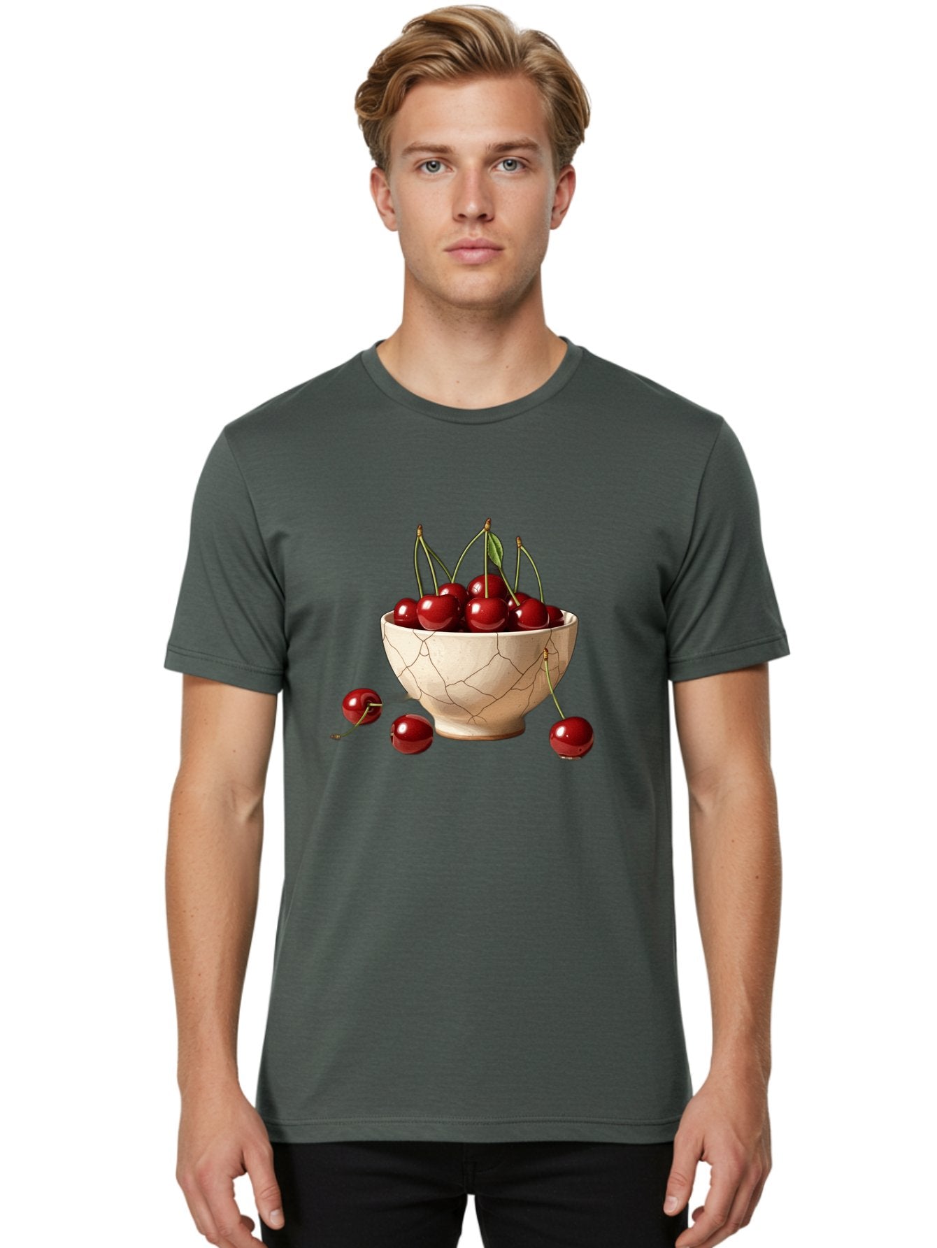 Cherries-In-Kintsugi-Bowl-1 Men'S Graphic Tee, 100% Cotton, Comfortable Casual Summer Wear, Machine Washable, Vintage Camera, Old Camera, Antique Camera, Black Camera, Classic Photography, Photography Equipment, Nostalgic Device, Film Camera, Bah739 25