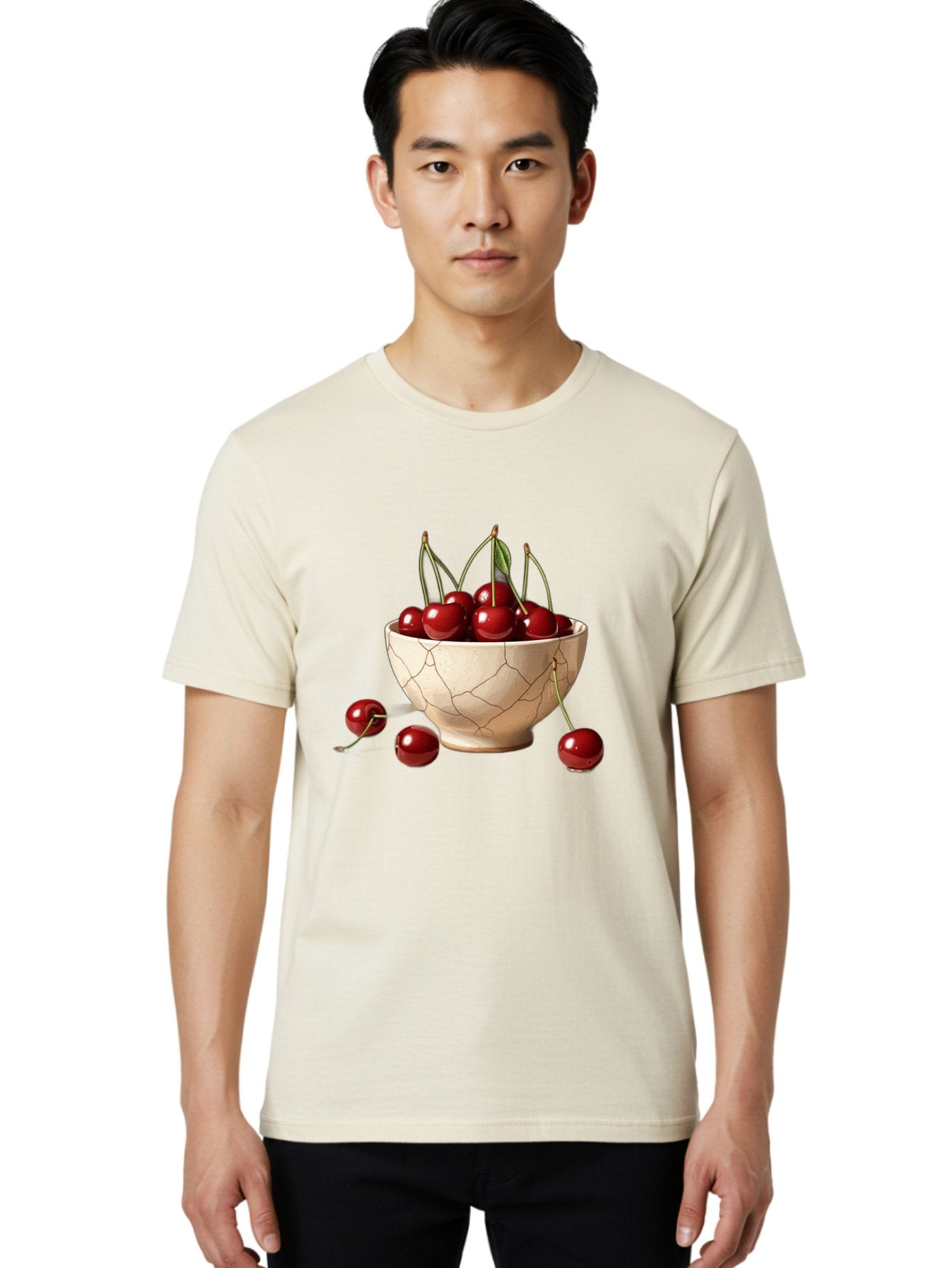 Cherries-In-Kintsugi-Bowl-1 Men'S Graphic Tee, 100% Cotton, Comfortable Casual Summer Wear, Machine Washable, Vintage Camera, Old Camera, Antique Camera, Black Camera, Classic Photography, Photography Equipment, Nostalgic Device, Film Camera, Bah739 20