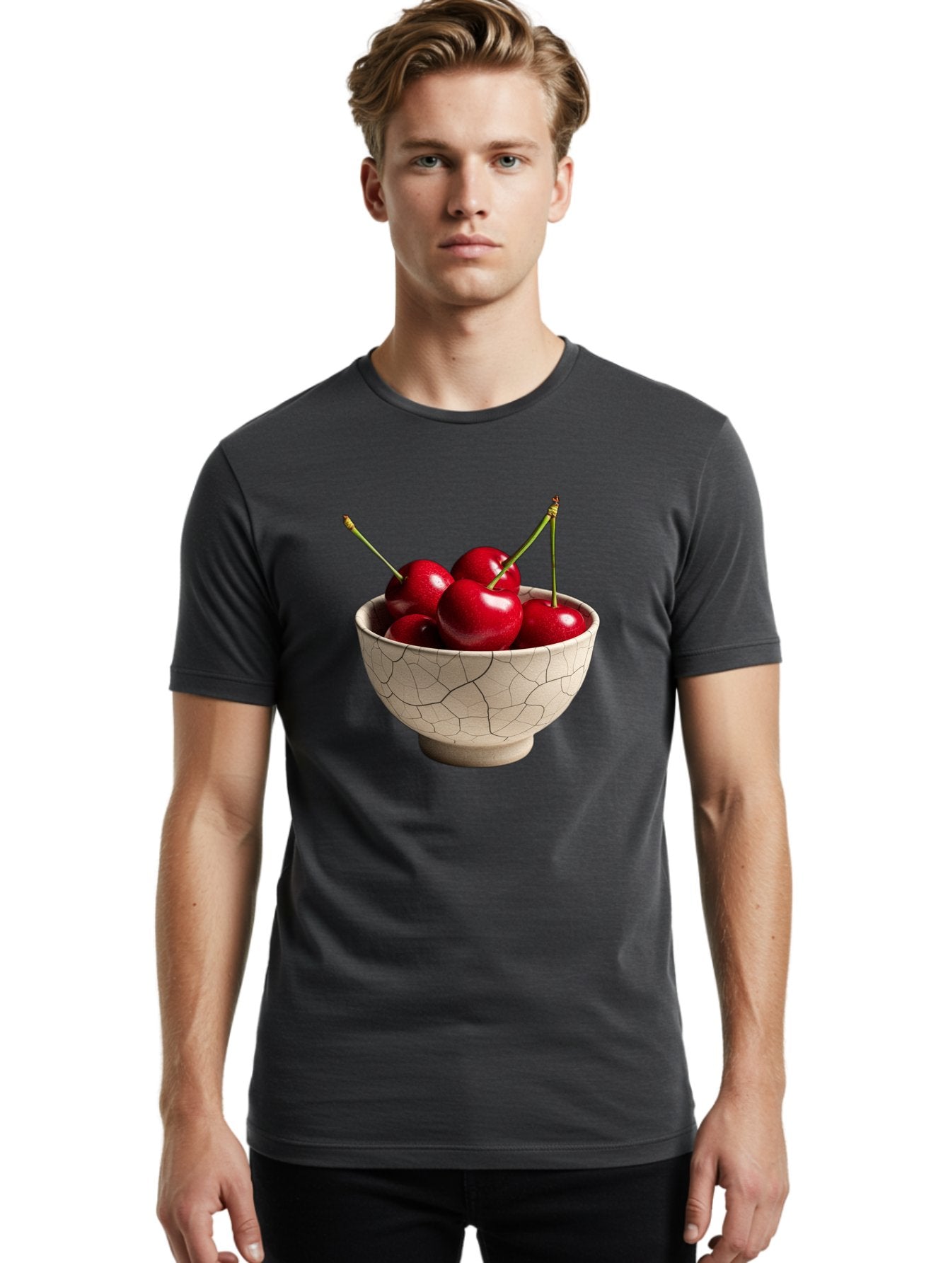 Cherries-In-Kintsugi-Bowl Men'S Graphic Tee, 100% Cotton, Comfortable Casual Summer Wear, Machine Washable, Vintage Camera, Old Camera, Antique Camera, Black Camera, Classic Photography, Photography Equipment, Nostalgic Device, Film Camera, Bah740 30