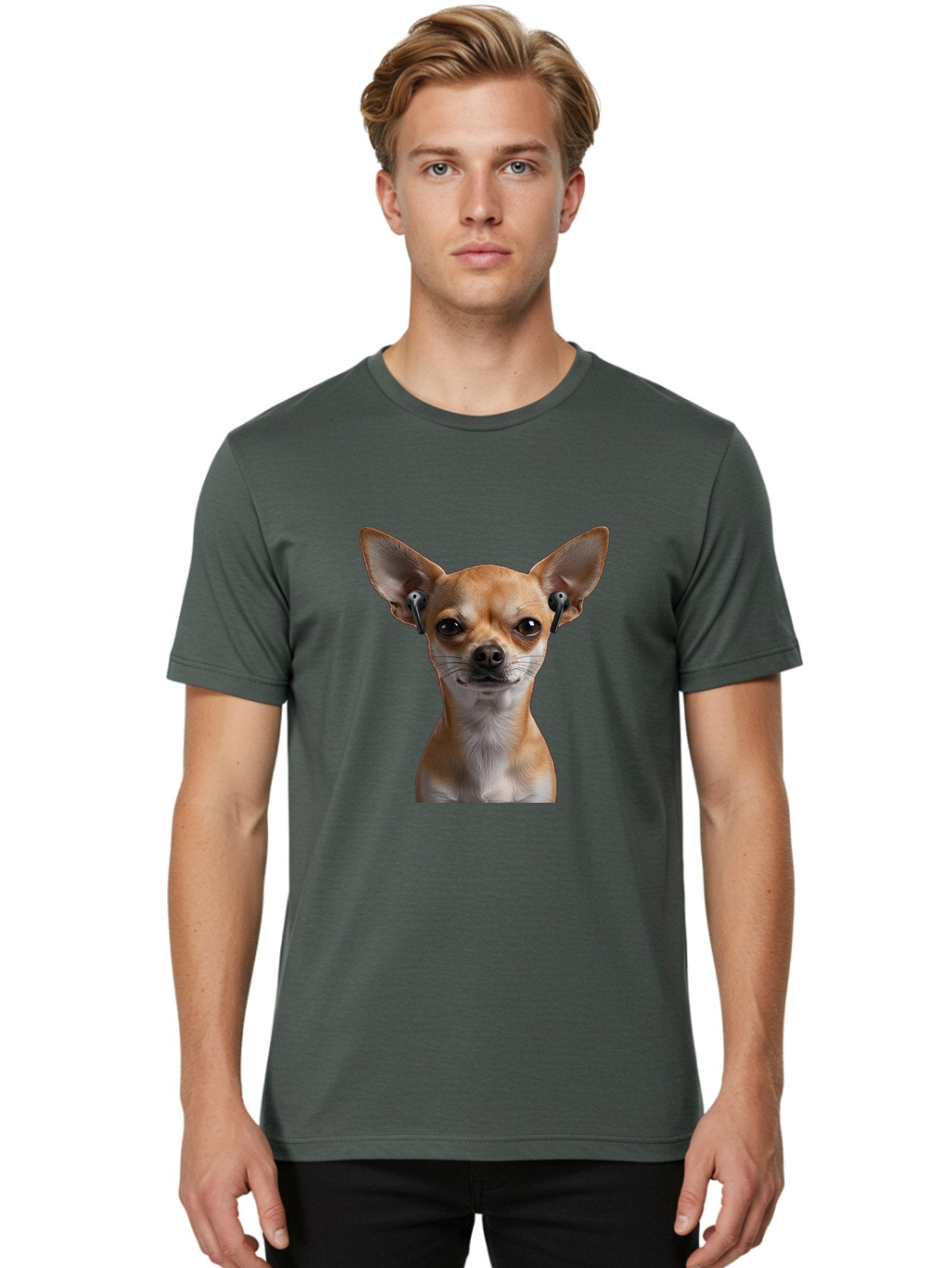 Chihuahua-With-Earbuds Men'S Graphic Tee, 100% Cotton, Comfortable Casual Summer Wear, Machine Washable, Vintage Camera, Old Camera, Antique Camera, Black Camera, Classic Photography, Photography Equipment, Nostalgic Device, Film Camera, Bah750 16