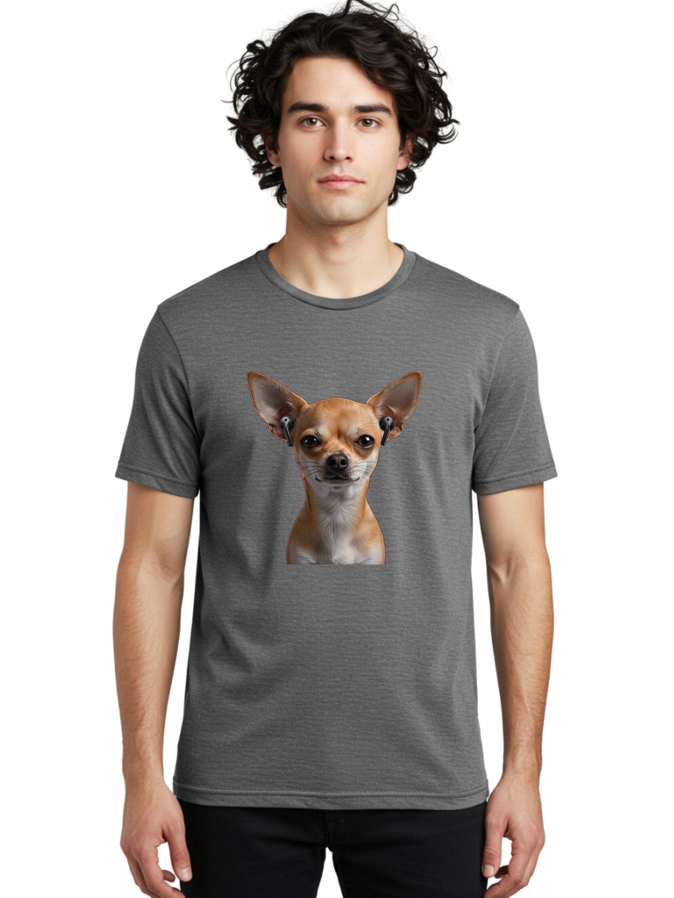 Chihuahua-With-Earbuds Men'S Graphic Tee, 100% Cotton, Comfortable Casual Summer Wear, Machine Washable, Vintage Camera, Old Camera, Antique Camera, Black Camera, Classic Photography, Photography Equipment, Nostalgic Device, Film Camera, Bah750 25