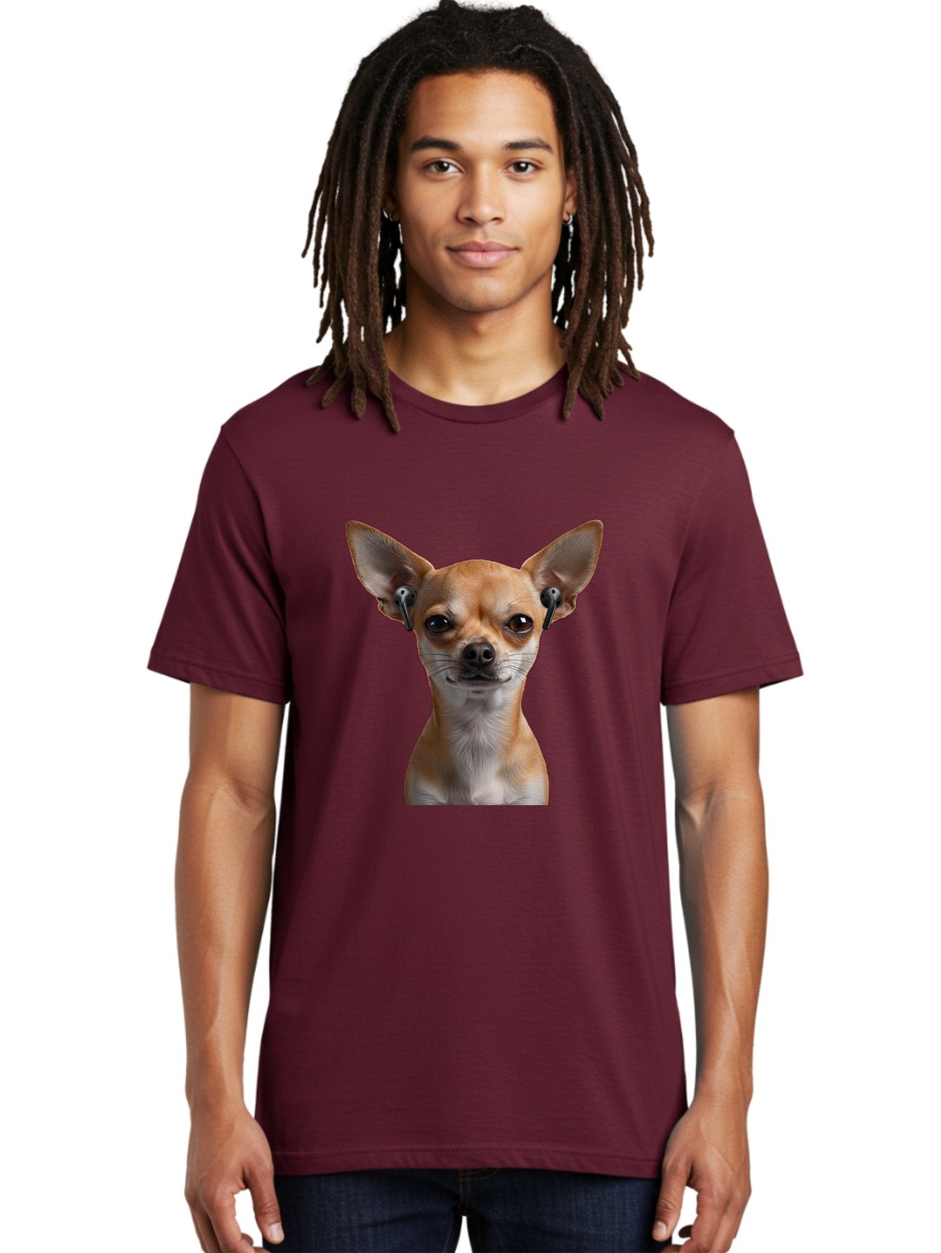 Chihuahua-With-Earbuds Men'S Graphic Tee, 100% Cotton, Comfortable Casual Summer Wear, Machine Washable, Vintage Camera, Old Camera, Antique Camera, Black Camera, Classic Photography, Photography Equipment, Nostalgic Device, Film Camera, Bah750 20