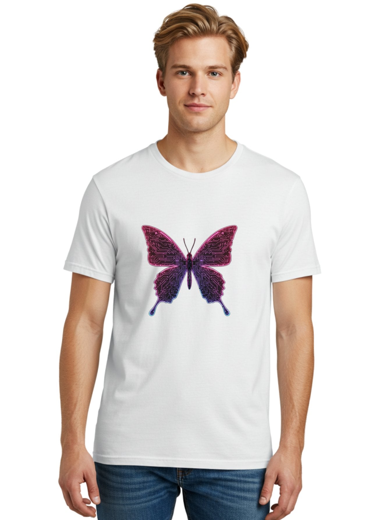 Circuit-Butterfly-2 Men'S Graphic Tee, 100% Cotton, Comfortable Casual Summer Wear, Machine Washable, Vintage Camera, Old Camera, Antique Camera, Black Camera, Classic Photography, Photography Equipment, Nostalgic Device, Film Camera, Bah753 24