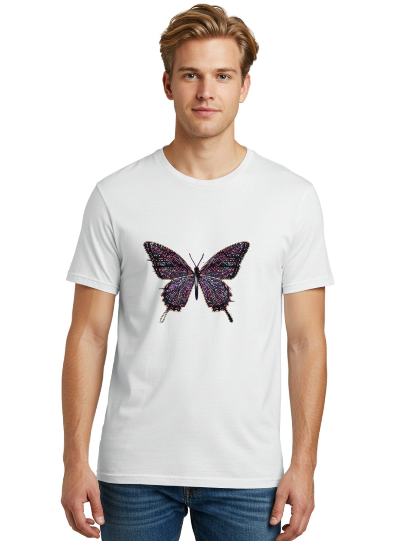 Circuit-Butterfly-3 Men'S Graphic Tee, 100% Cotton, Comfortable Casual Summer Wear, Machine Washable, Vintage Camera, Old Camera, Antique Camera, Black Camera, Classic Photography, Photography Equipment, Nostalgic Device, Film Camera, Bah754 23