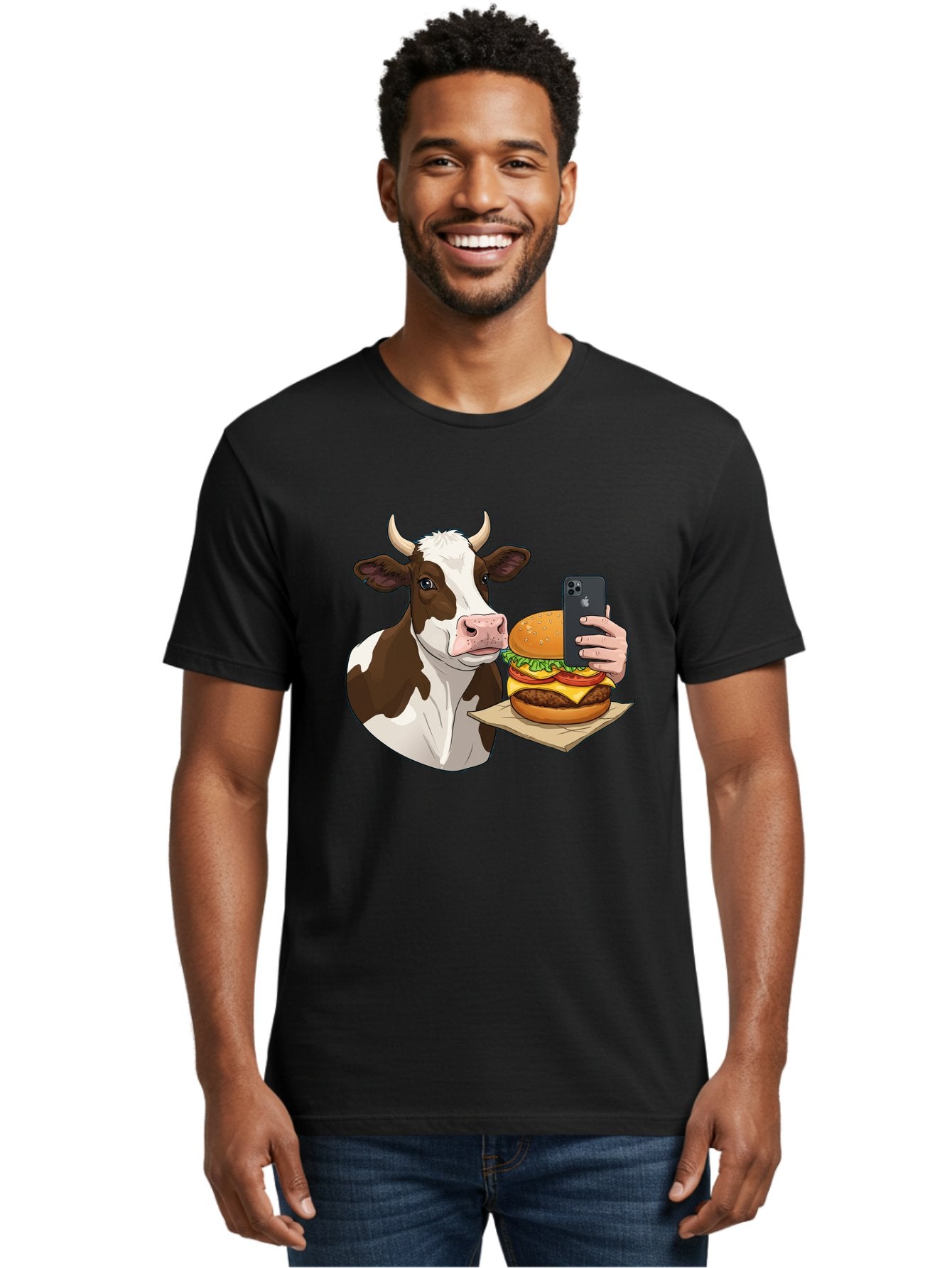Cow-And-Burger-2 Men'S Graphic Tee, 100% Cotton, Comfortable Casual Summer Wear, Machine Washable, Vintage Camera, Old Camera, Antique Camera, Black Camera, Classic Photography, Photography Equipment, Nostalgic Device, Film Camera, Camera Art Bah789 25