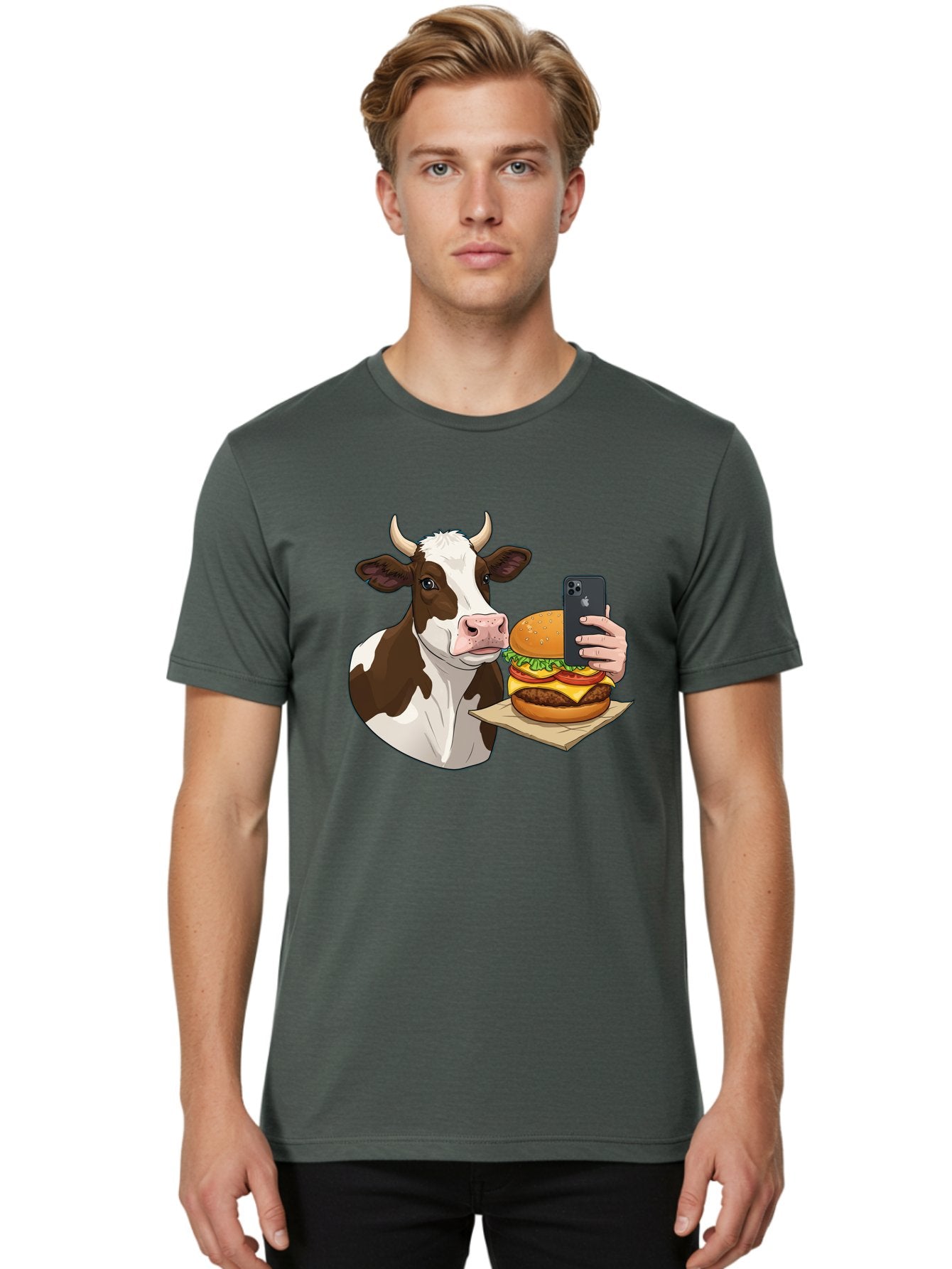 Cow-And-Burger-2 Men'S Graphic Tee, 100% Cotton, Comfortable Casual Summer Wear, Machine Washable, Vintage Camera, Old Camera, Antique Camera, Black Camera, Classic Photography, Photography Equipment, Nostalgic Device, Film Camera, Camera Art Bah789 26
