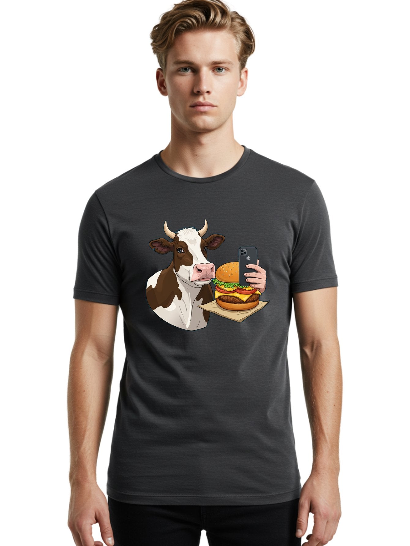 Cow-And-Burger-2 Men'S Graphic Tee, 100% Cotton, Comfortable Casual Summer Wear, Machine Washable, Vintage Camera, Old Camera, Antique Camera, Black Camera, Classic Photography, Photography Equipment, Nostalgic Device, Film Camera, Camera Art Bah789 29