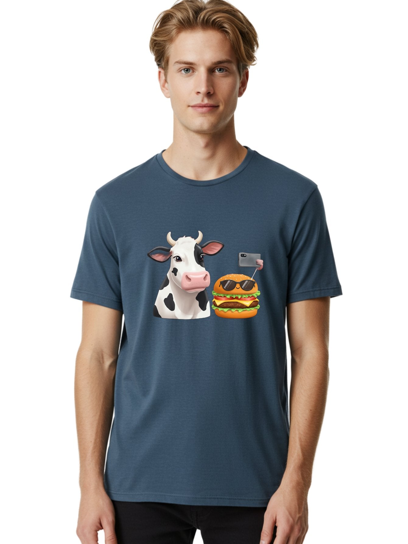 Cow-And-Burger-3 Men'S Graphic Tee, 100% Cotton, Comfortable Casual Summer Wear, Machine Washable, Vintage Camera, Old Camera, Antique Camera, Black Camera, Classic Photography, Photography Equipment, Nostalgic Device, Film Camera, Camera Art Bah790 21