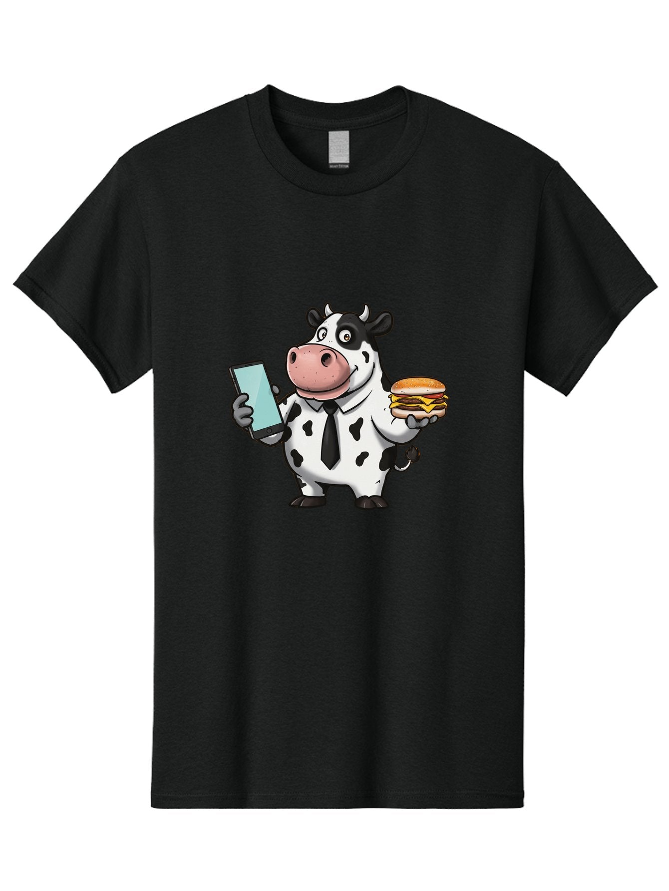 Cow-Holding-Phone-And-Burger Men'S Graphic Tee, 100% Cotton, Comfortable Casual Summer Wear, Machine Washable, Vintage Camera, Old Camera, Antique Camera, Black Camera, Classic Photography, Photography Equipment, Nostalgic Device, Film Camera, Bah799 5