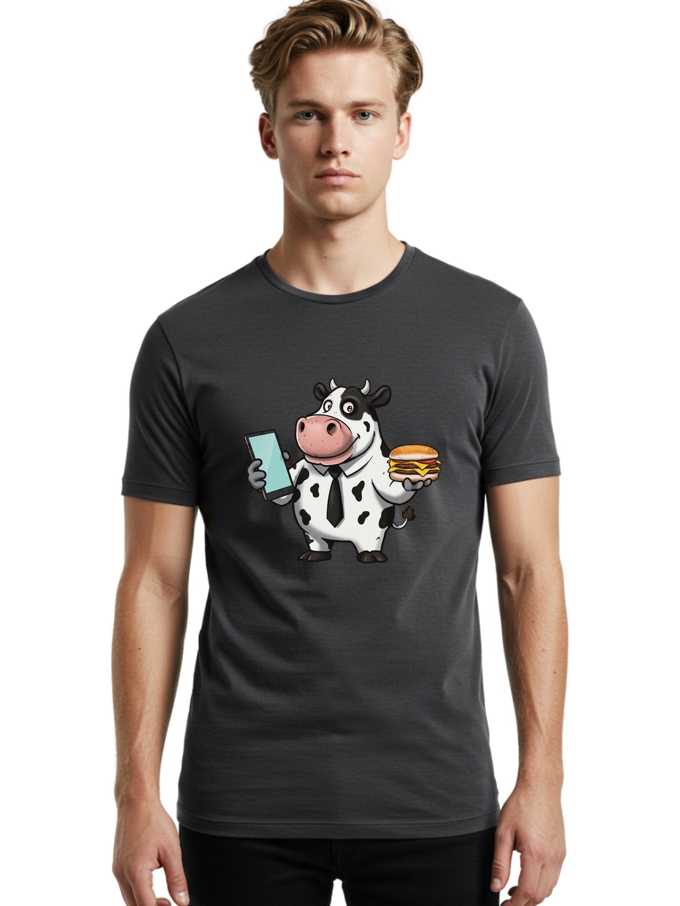Cow-Holding-Phone-And-Burger Men'S Graphic Tee, 100% Cotton, Comfortable Casual Summer Wear, Machine Washable, Vintage Camera, Old Camera, Antique Camera, Black Camera, Classic Photography, Photography Equipment, Nostalgic Device, Film Camera, Bah799 25