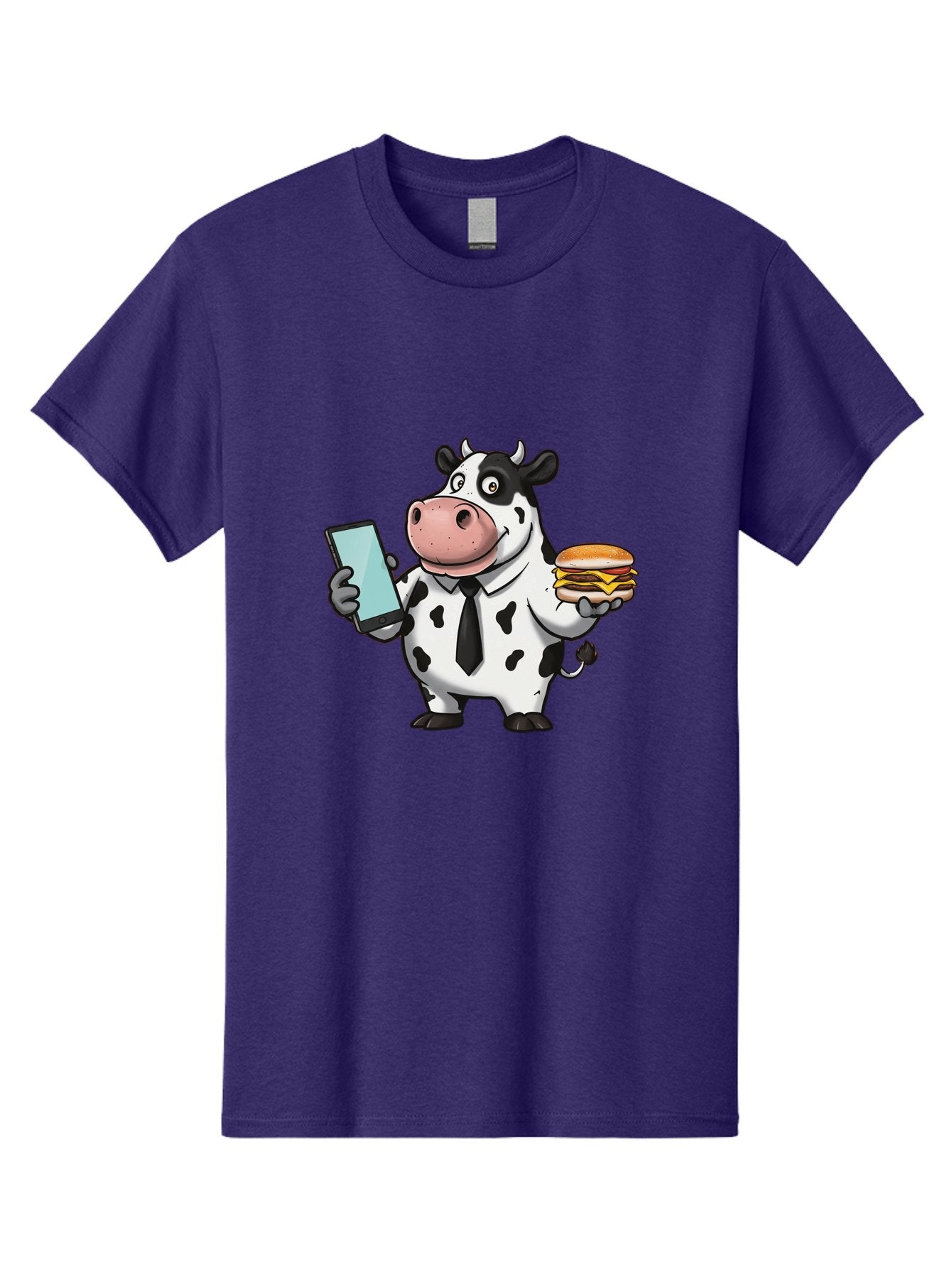 Cow-Holding-Phone-And-Burger Men'S Graphic Tee, 100% Cotton, Comfortable Casual Summer Wear, Machine Washable, Vintage Camera, Old Camera, Antique Camera, Black Camera, Classic Photography, Photography Equipment, Nostalgic Device, Film Camera, Bah799 9