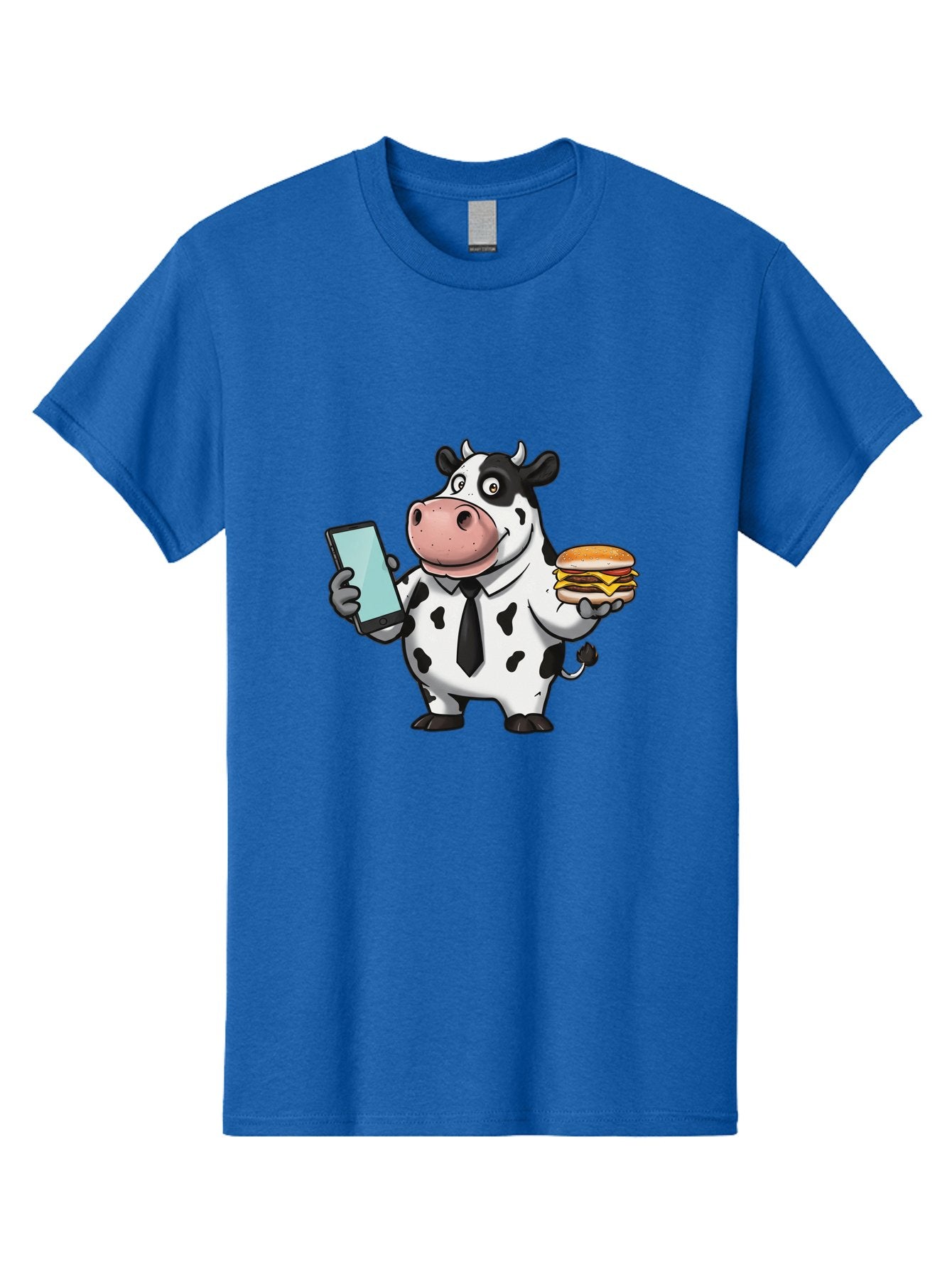 Cow-Holding-Phone-And-Burger Men'S Graphic Tee, 100% Cotton, Comfortable Casual Summer Wear, Machine Washable, Vintage Camera, Old Camera, Antique Camera, Black Camera, Classic Photography, Photography Equipment, Nostalgic Device, Film Camera, Bah799