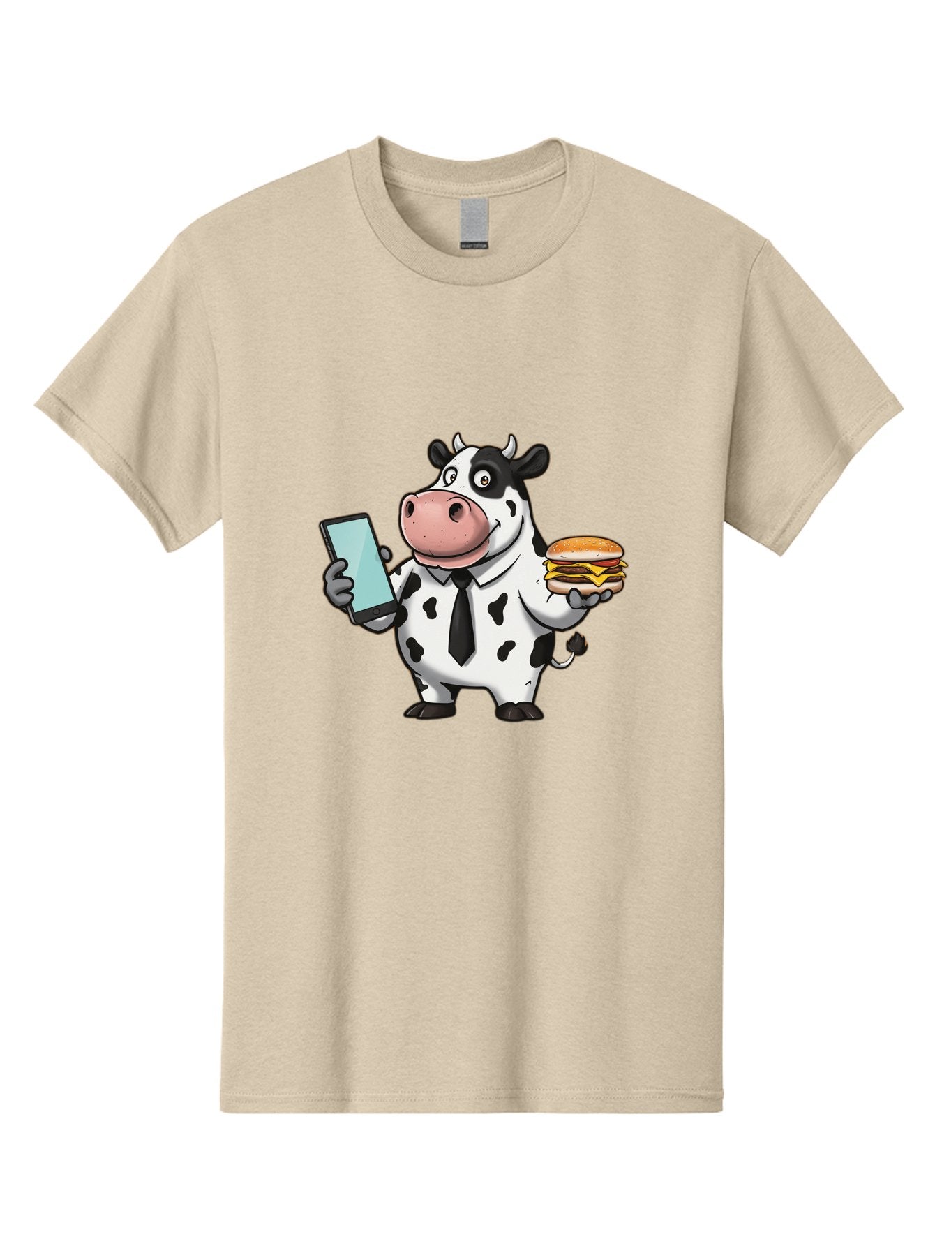 Cow-Holding-Phone-And-Burger Men'S Graphic Tee, 100% Cotton, Comfortable Casual Summer Wear, Machine Washable, Vintage Camera, Old Camera, Antique Camera, Black Camera, Classic Photography, Photography Equipment, Nostalgic Device, Film Camera, Bah799